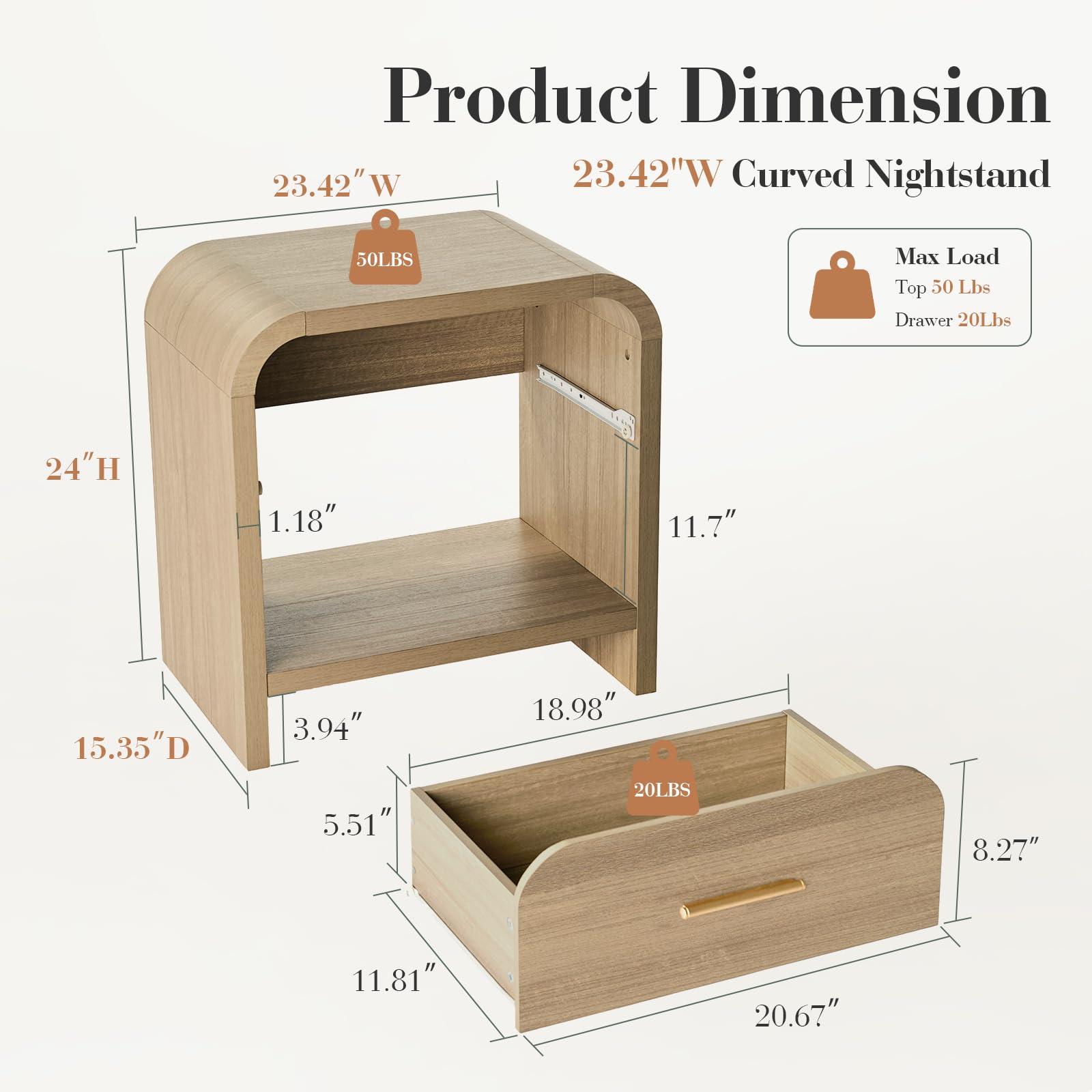 Night Stand Set of 2 with Drawer and Storage Shelf