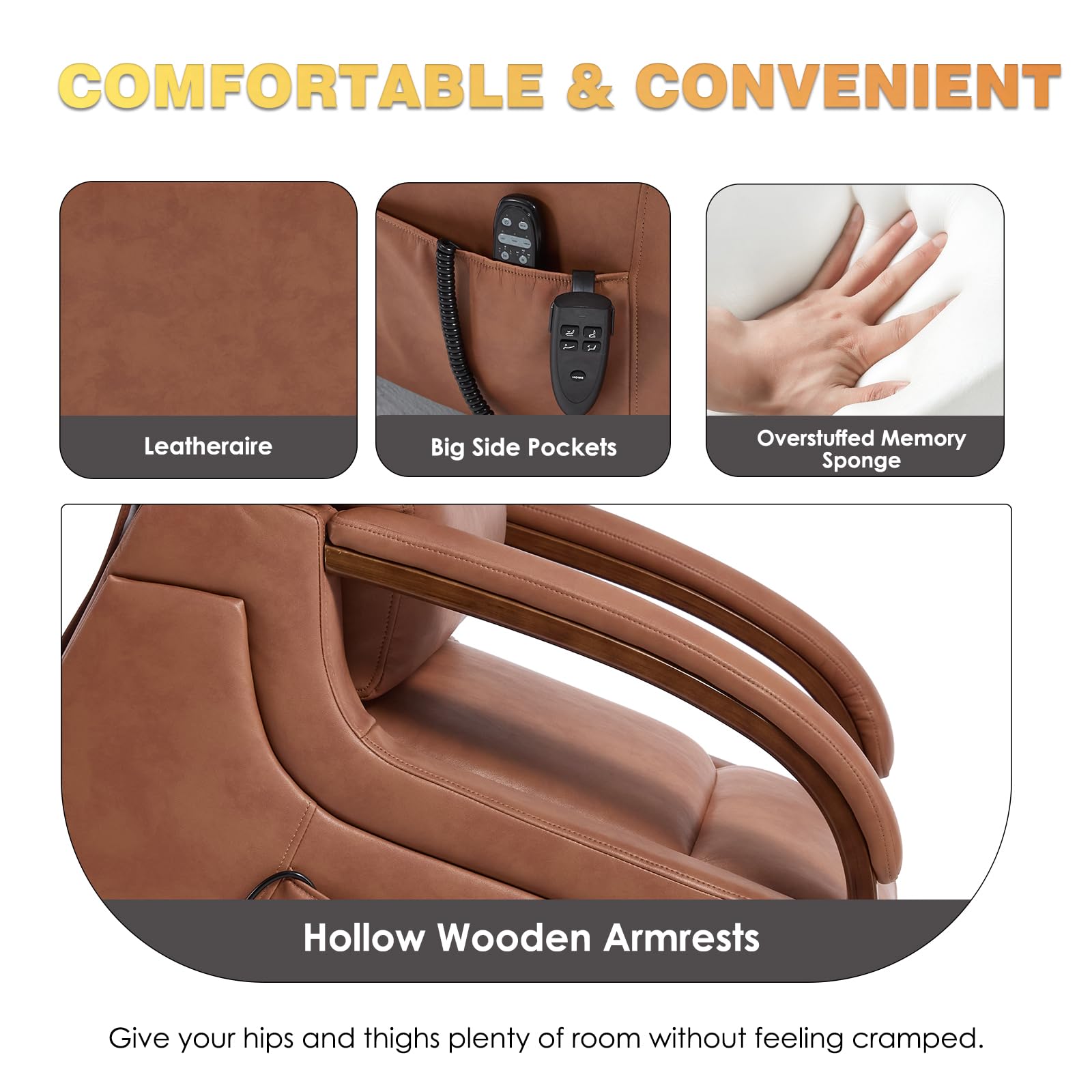 Trustyue Dual Motor Power Lift Recliner Chair, Lay Flat Recliner, Lift Chair with Massage and Heat, Standing Assistance, Infinite Position Reclining, Living Room Chair (Faux Leather Orange)