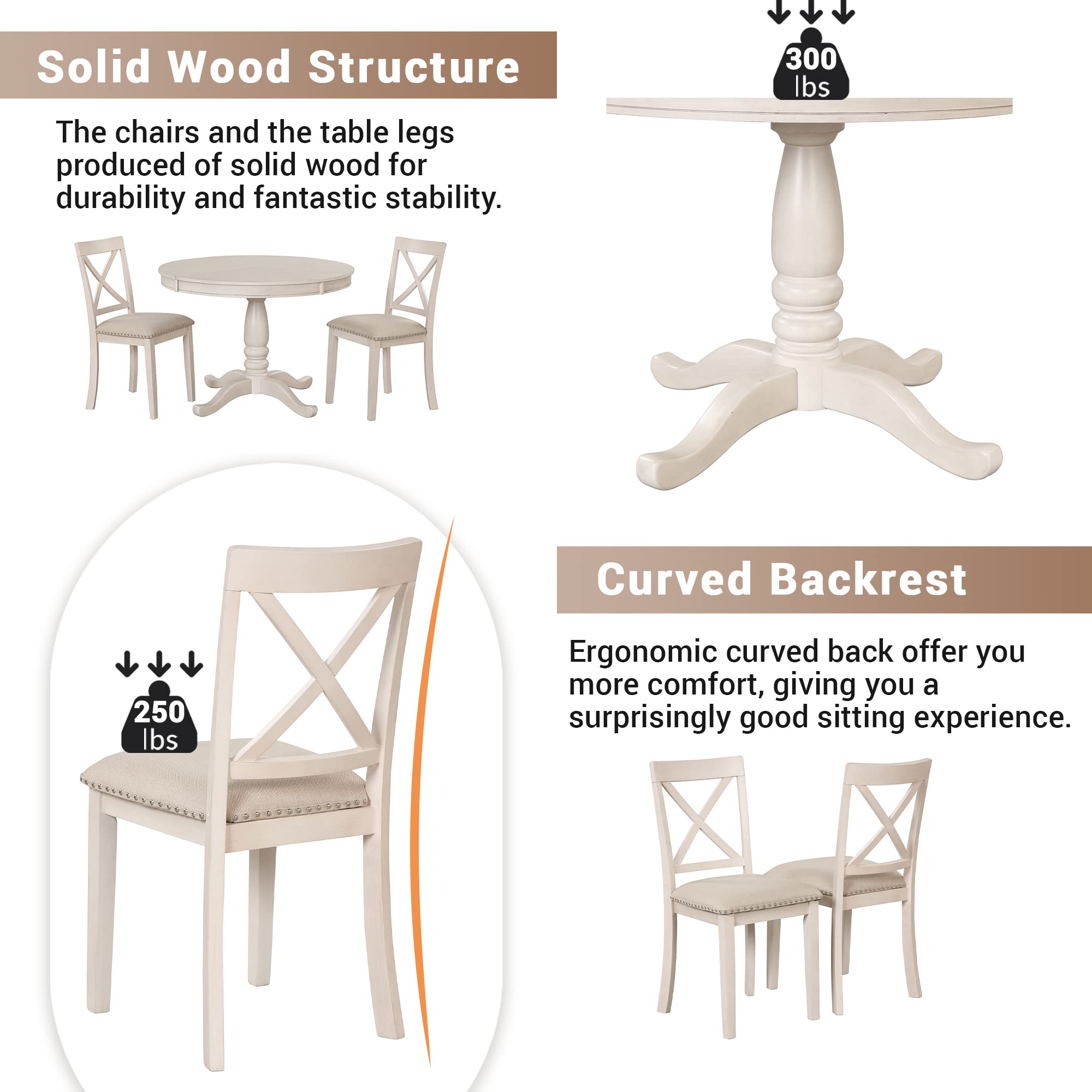 5-Piece Round Dining Table Set with 4 Chairs