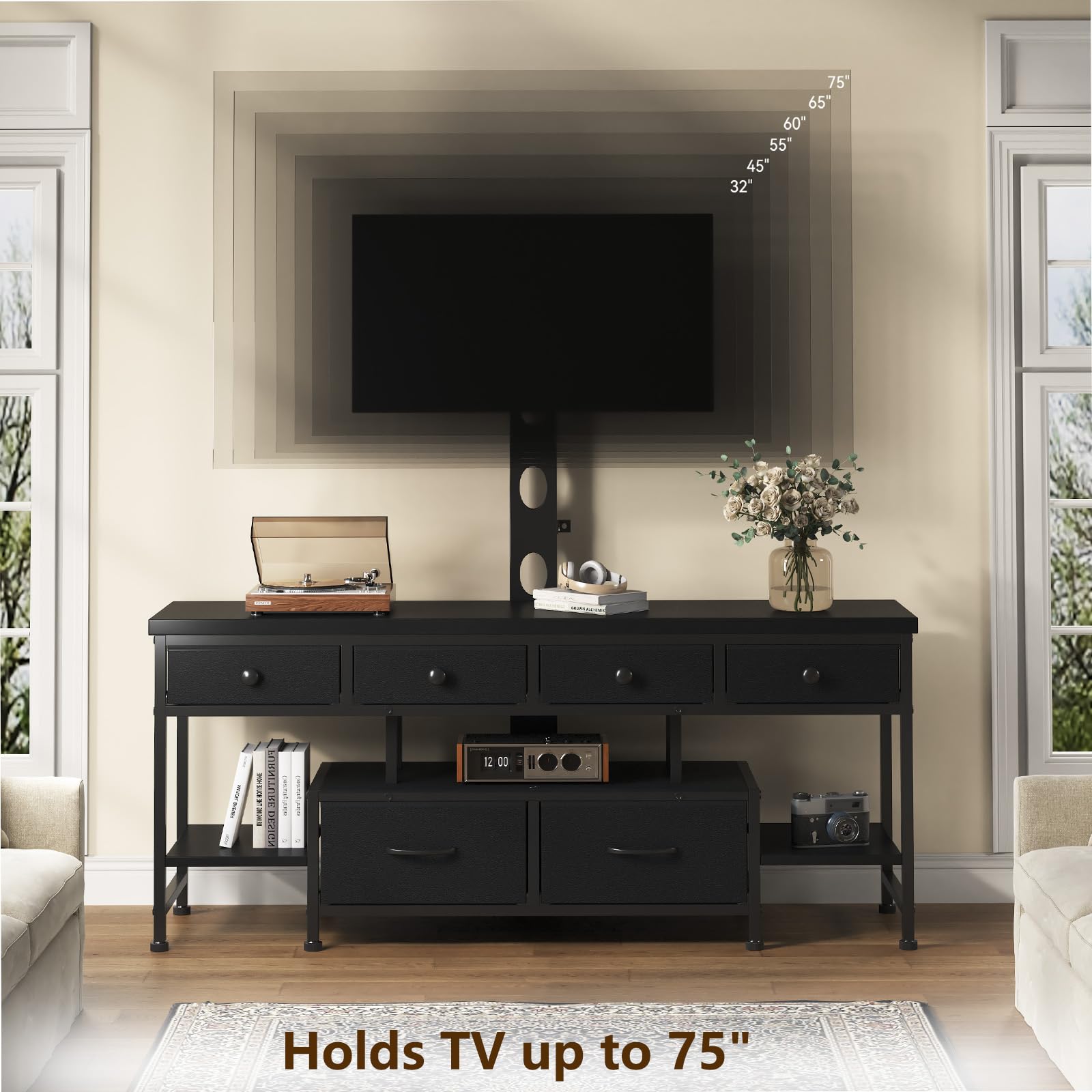 TV Stand with Mount & 6 Drawers for 32-75 Inch TVs