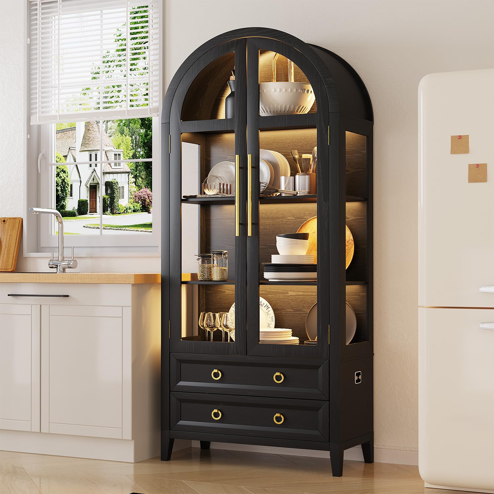 Arched Display Cabinet with LED Lighting