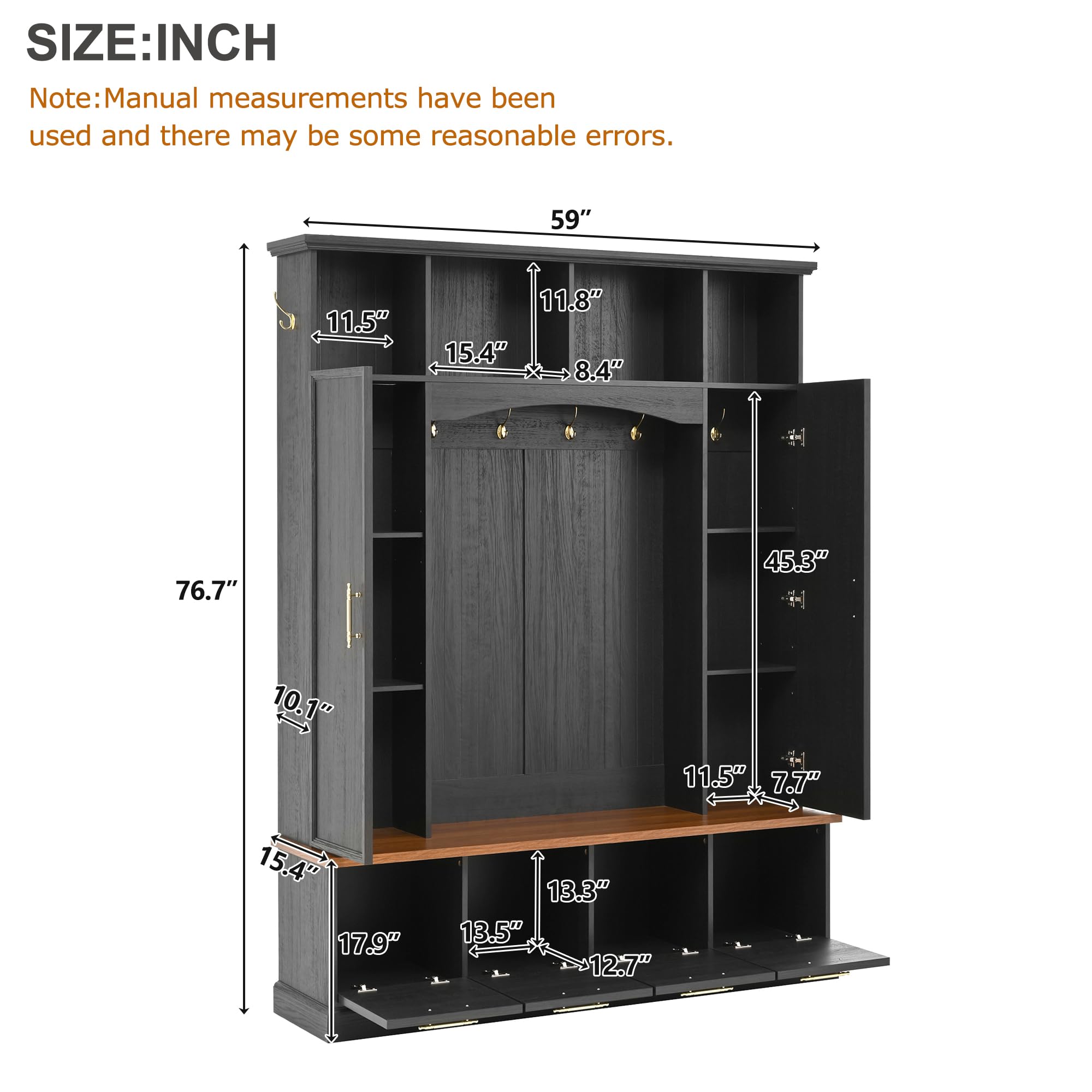 59" Farmhouse Hall Tree with Bench and Shoe Storage