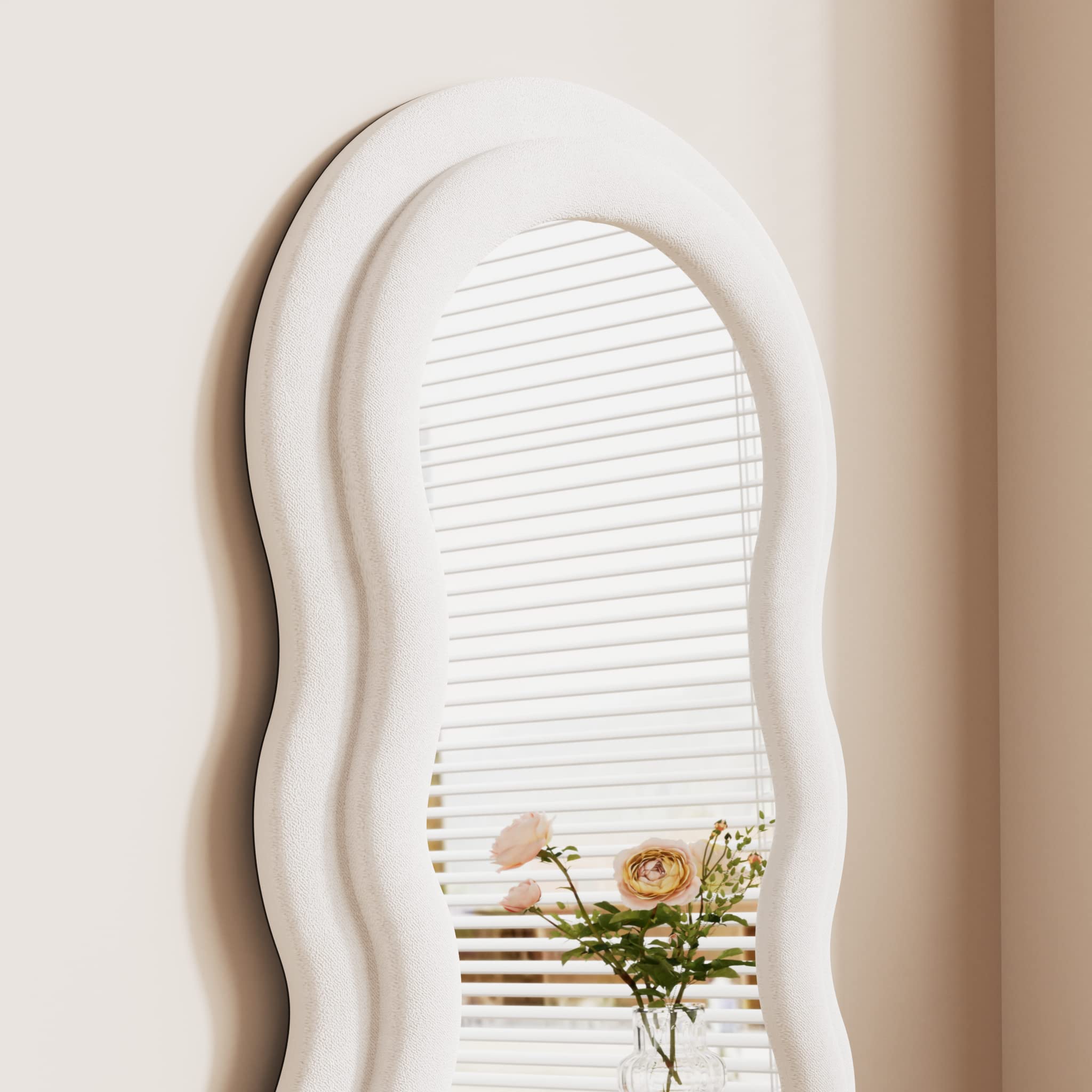 Wavy Full Length Floor Mirror 63" x 24" White
