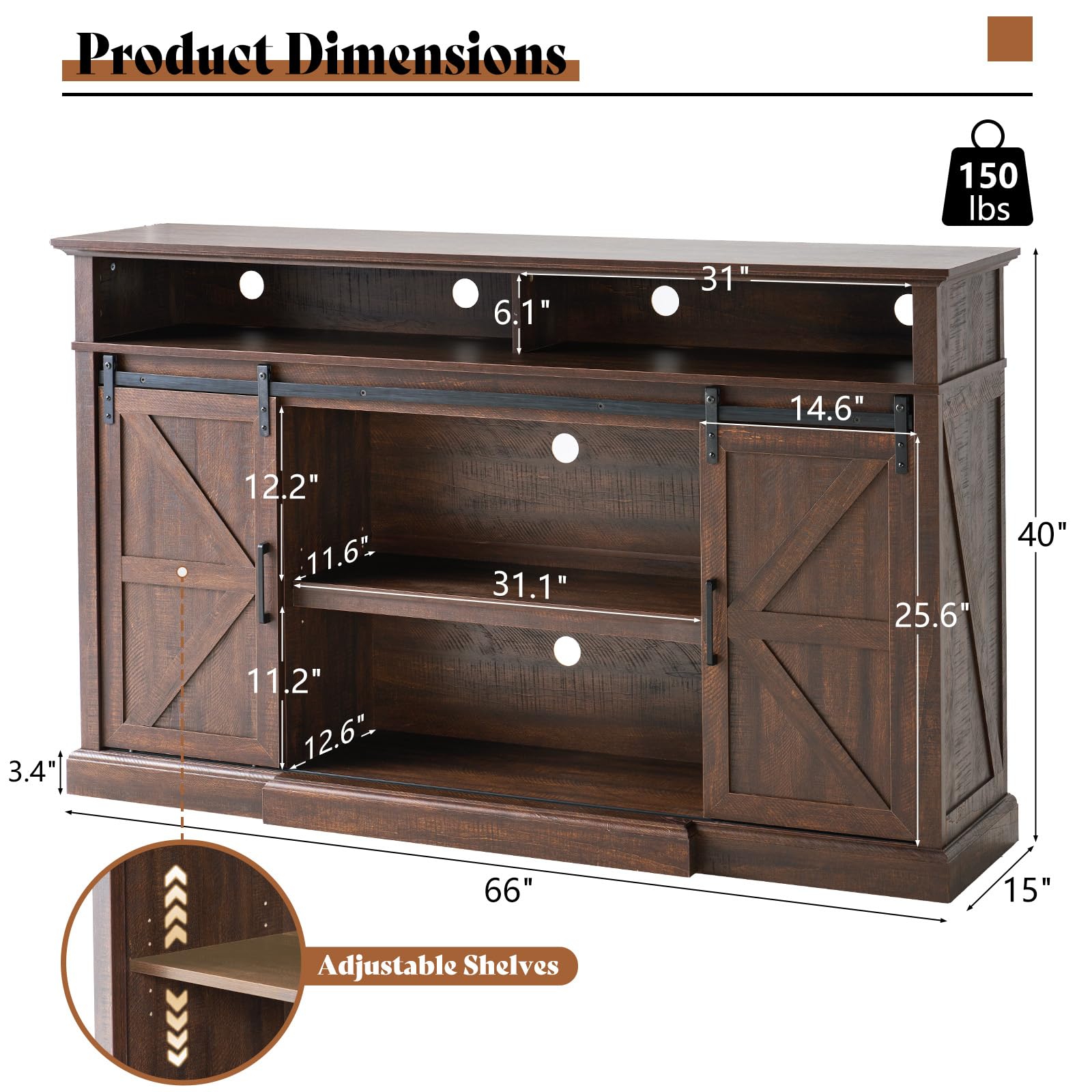 66" Farmhouse TV Stand with Sliding Barn Door