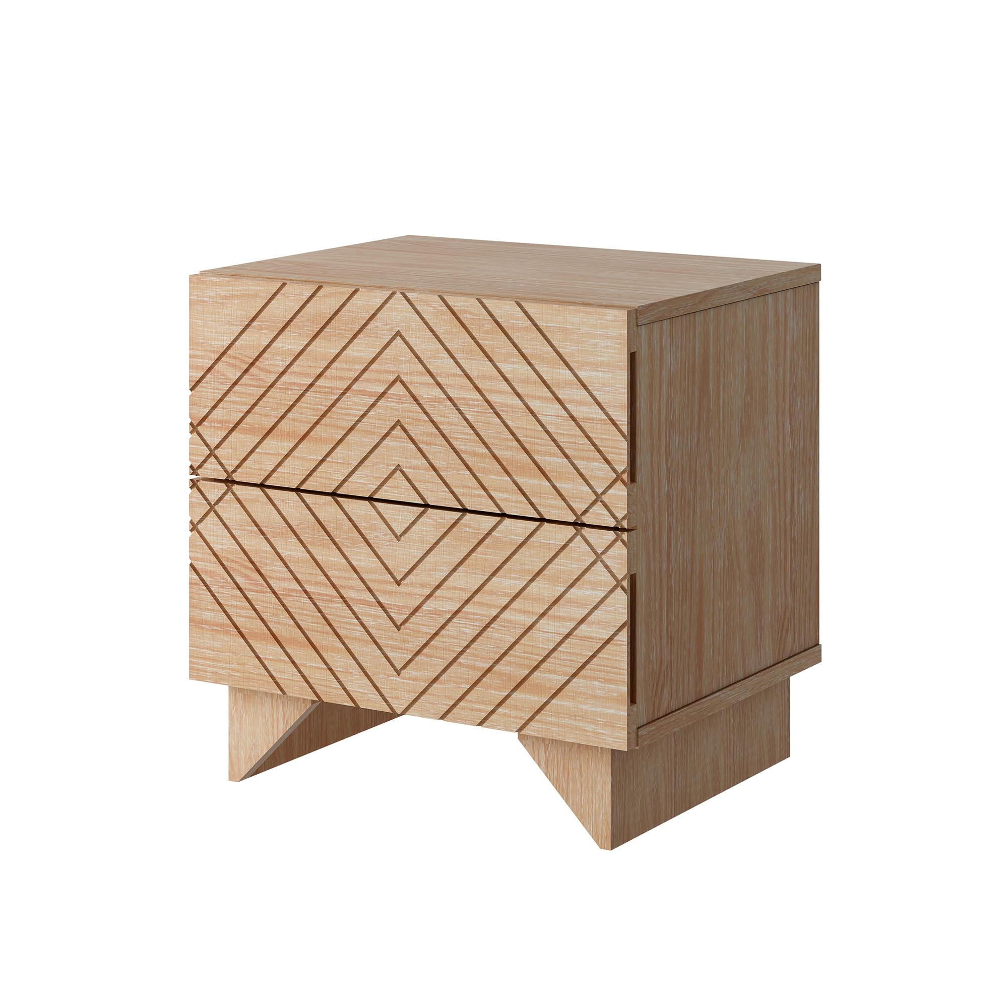 2 Drawer Solid Wood Nightstand with Rhombus Details