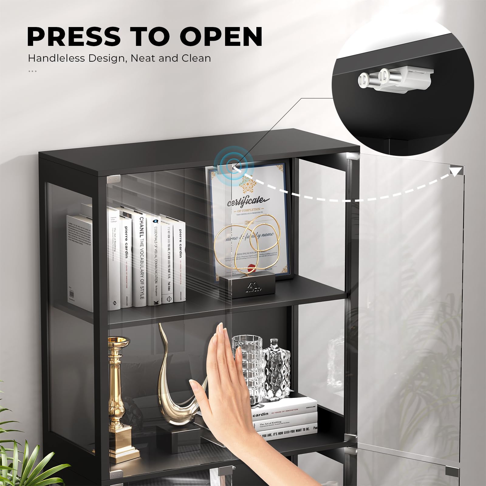 4-Tier Glass Display Cabinet with LED Lights