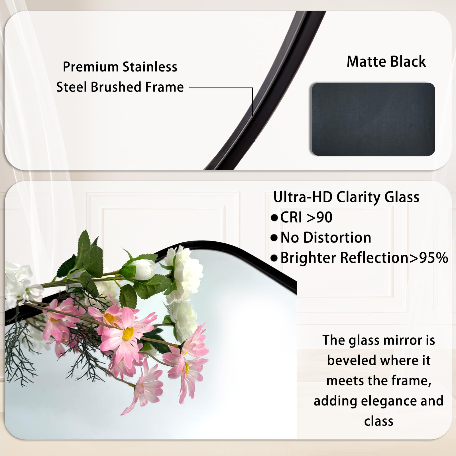 Wavy Bathroom Mirror 36x24 Inch Black Metal Frame