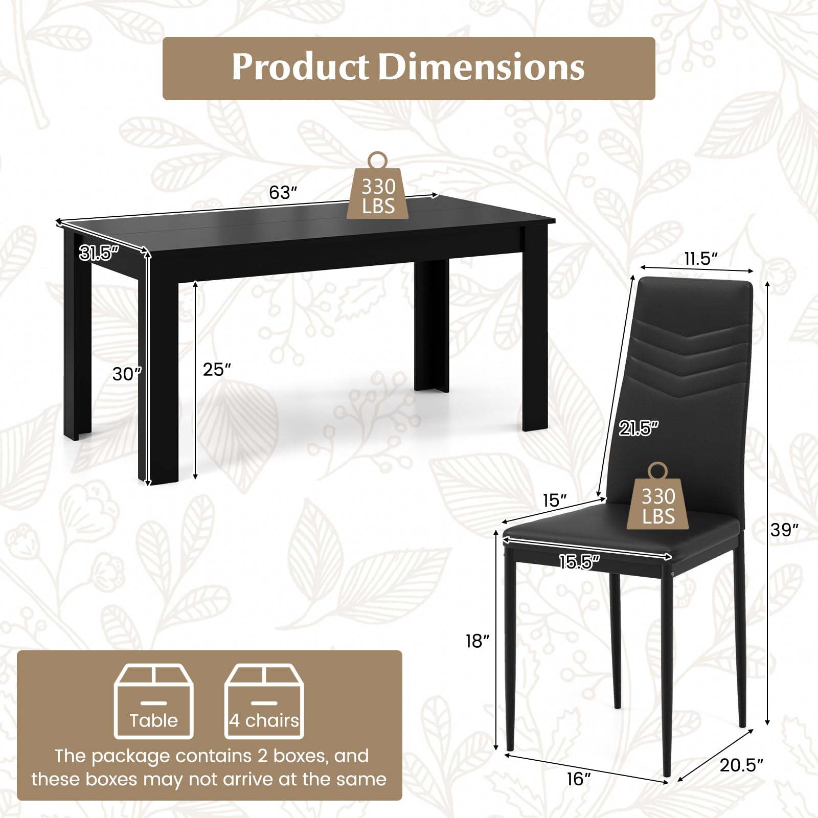 5-Piece Dining Table Set with 4 Chairs