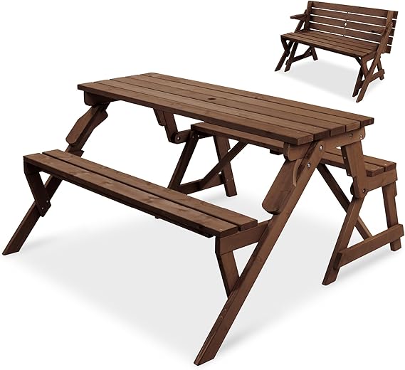 2-in-1 Convertible Picnic Table Garden Bench