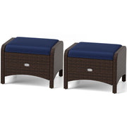 Wicker Outdoor Ottomans Set of 2 with Removable Cushions