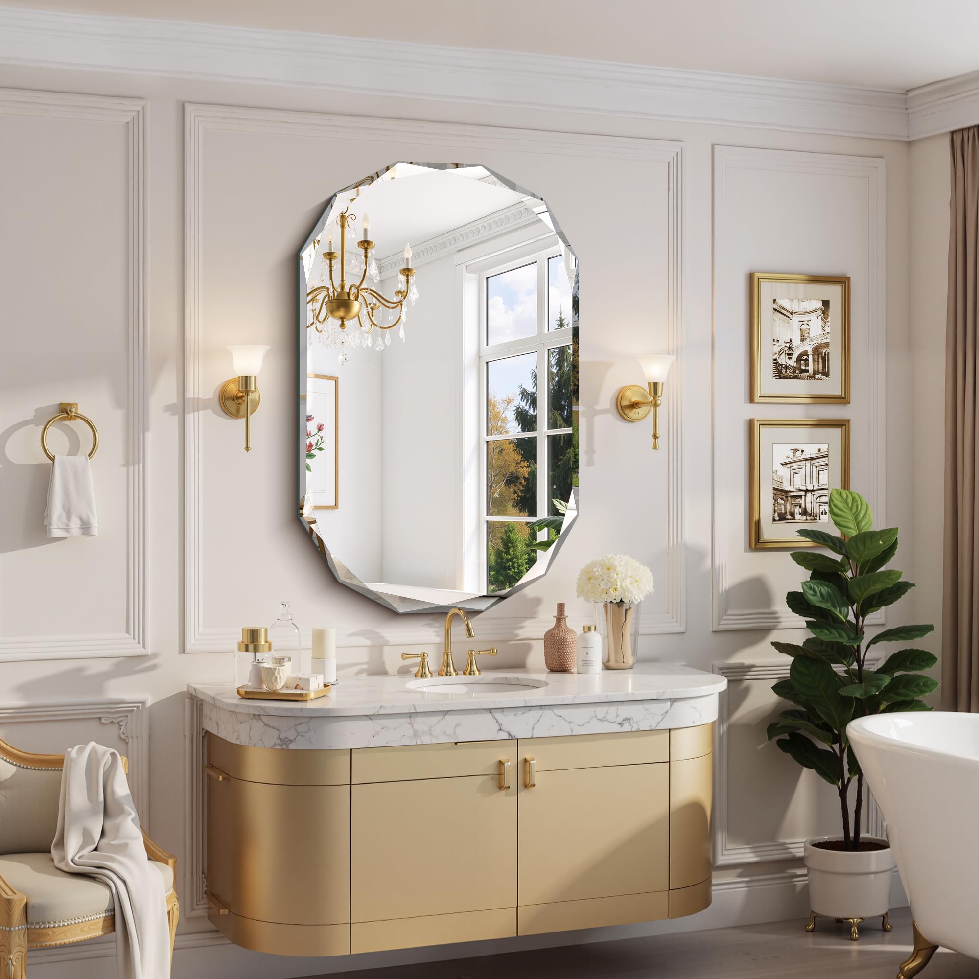 Oval Beveled Bathroom Mirror 48x28