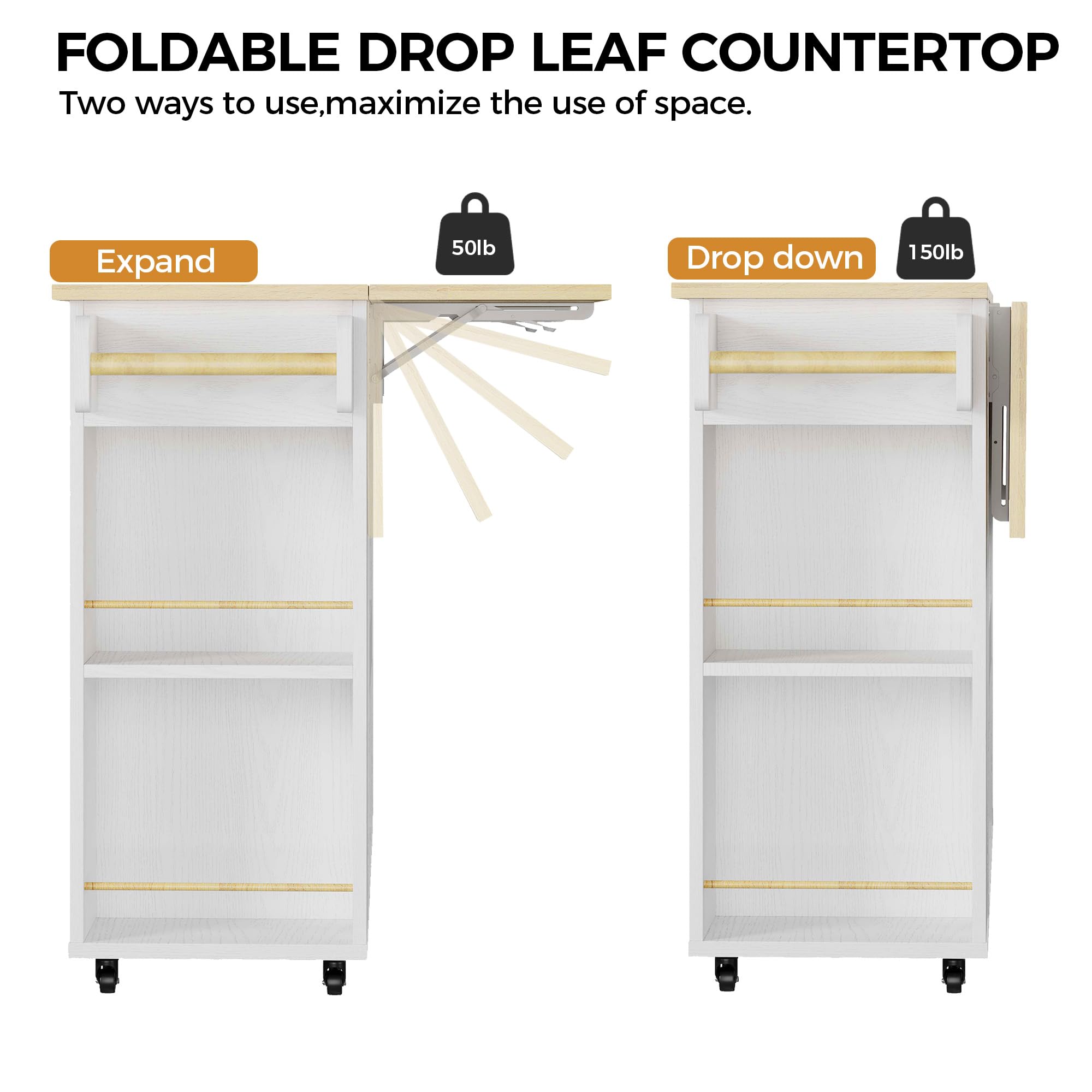 Kitchen Island with Storage 47.2in Rolling Cart on Wheels