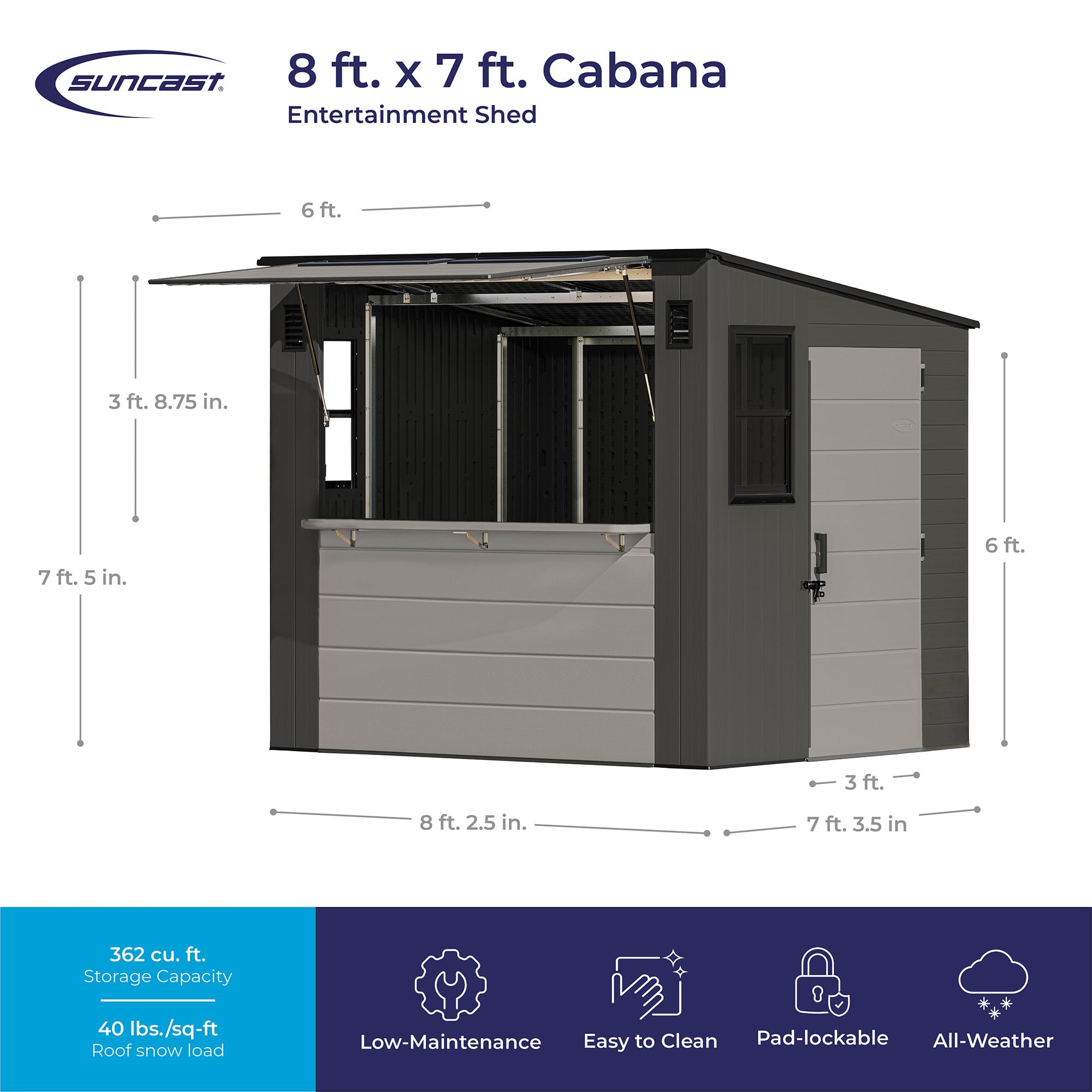 8' x 7' Cabana Entertainment Storage Shed with Bar Top