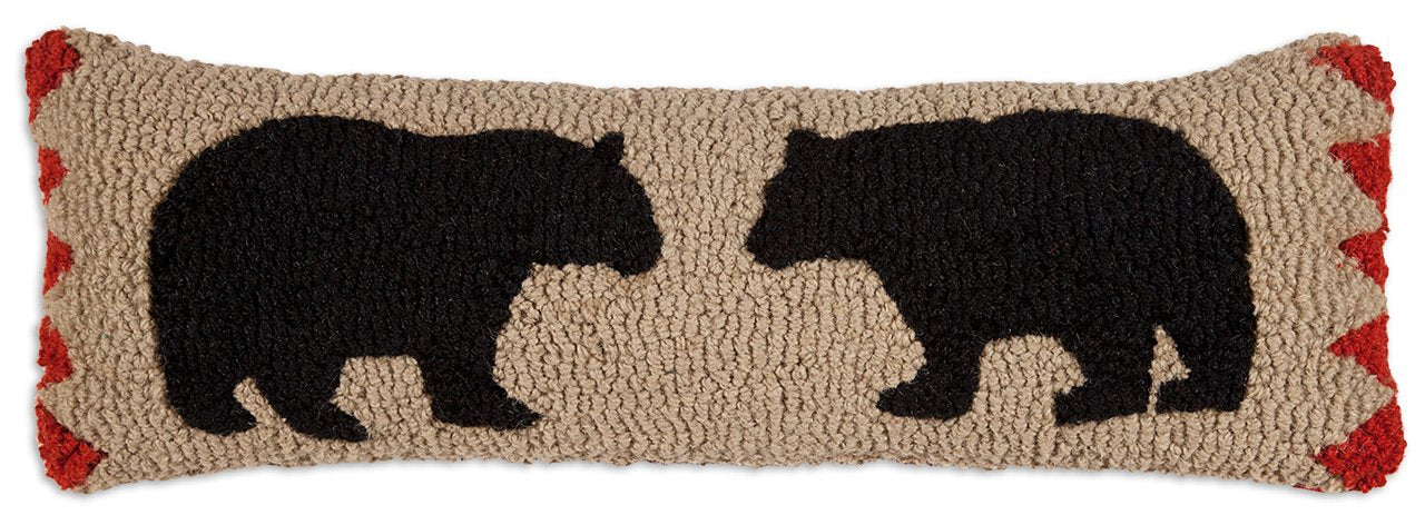 Two Black Bears Wool Throw Pillow 8x24
