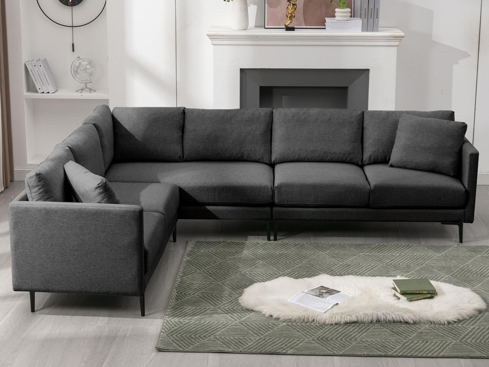107" Sectional L-Shaped Sofa with Pillows - Dark Grey