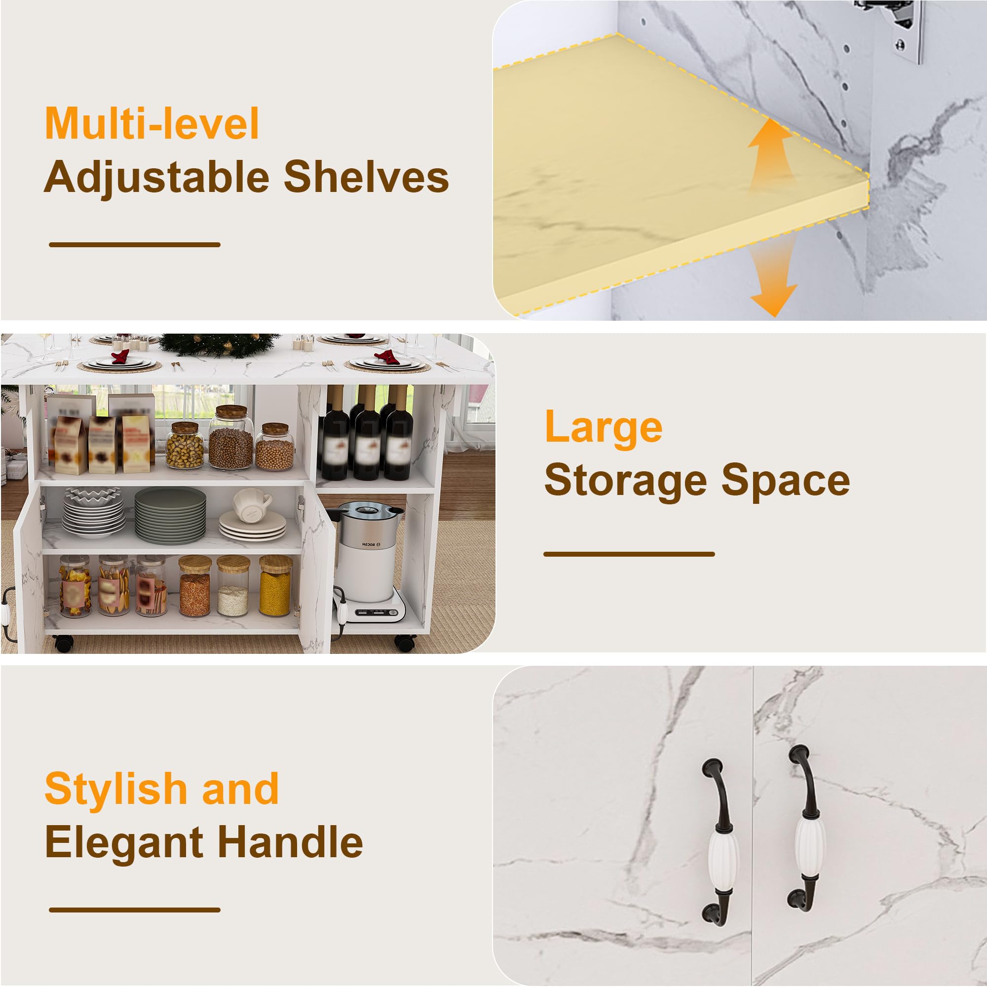 Foldable Kitchen Island Cart with Storage and Drop Leaf