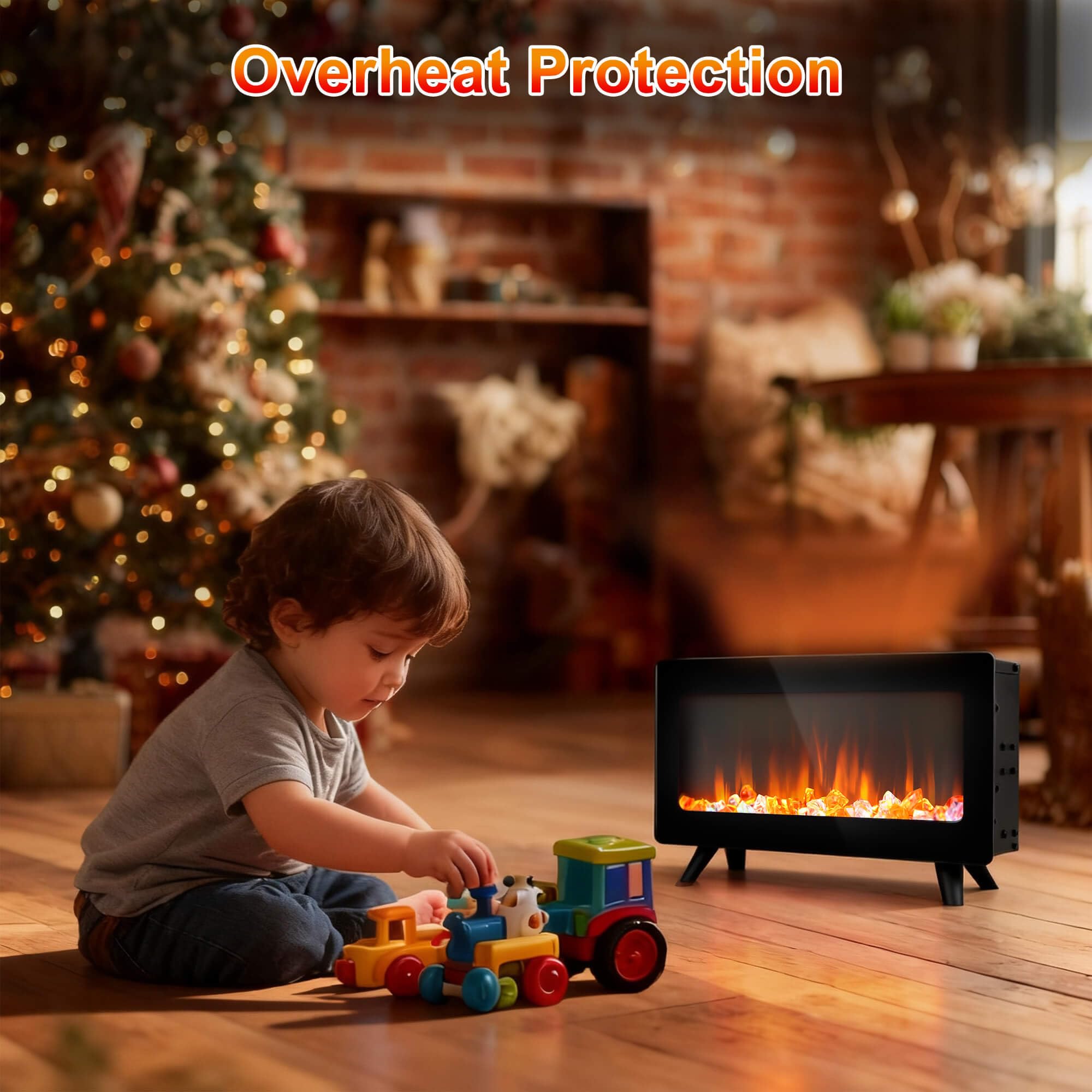16" Freestanding Electric Fireplace Heater with 3D Flame