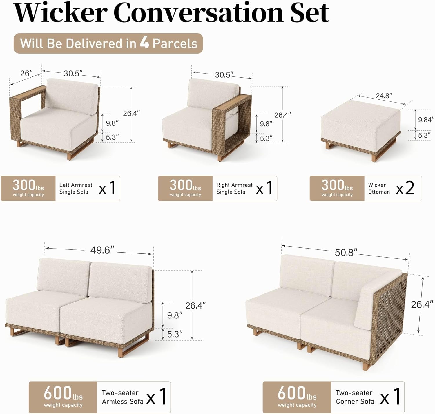 L-Shaped Patio Sectional Sofa with 10-Inch Cushions