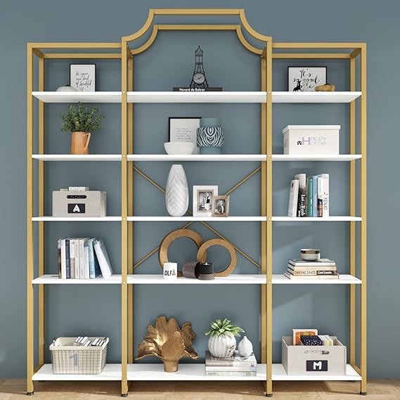 Triple Wide 5-Tier Gold Bookshelf 70.87" x 80.31"
