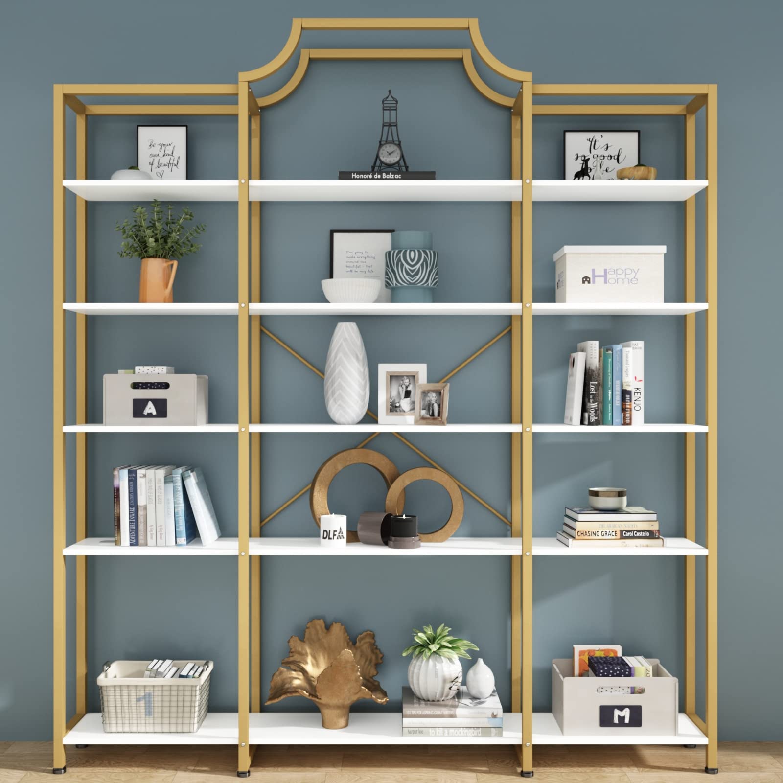 Triple Wide 5-Tier Gold Bookshelf 70.87" x 80.31"