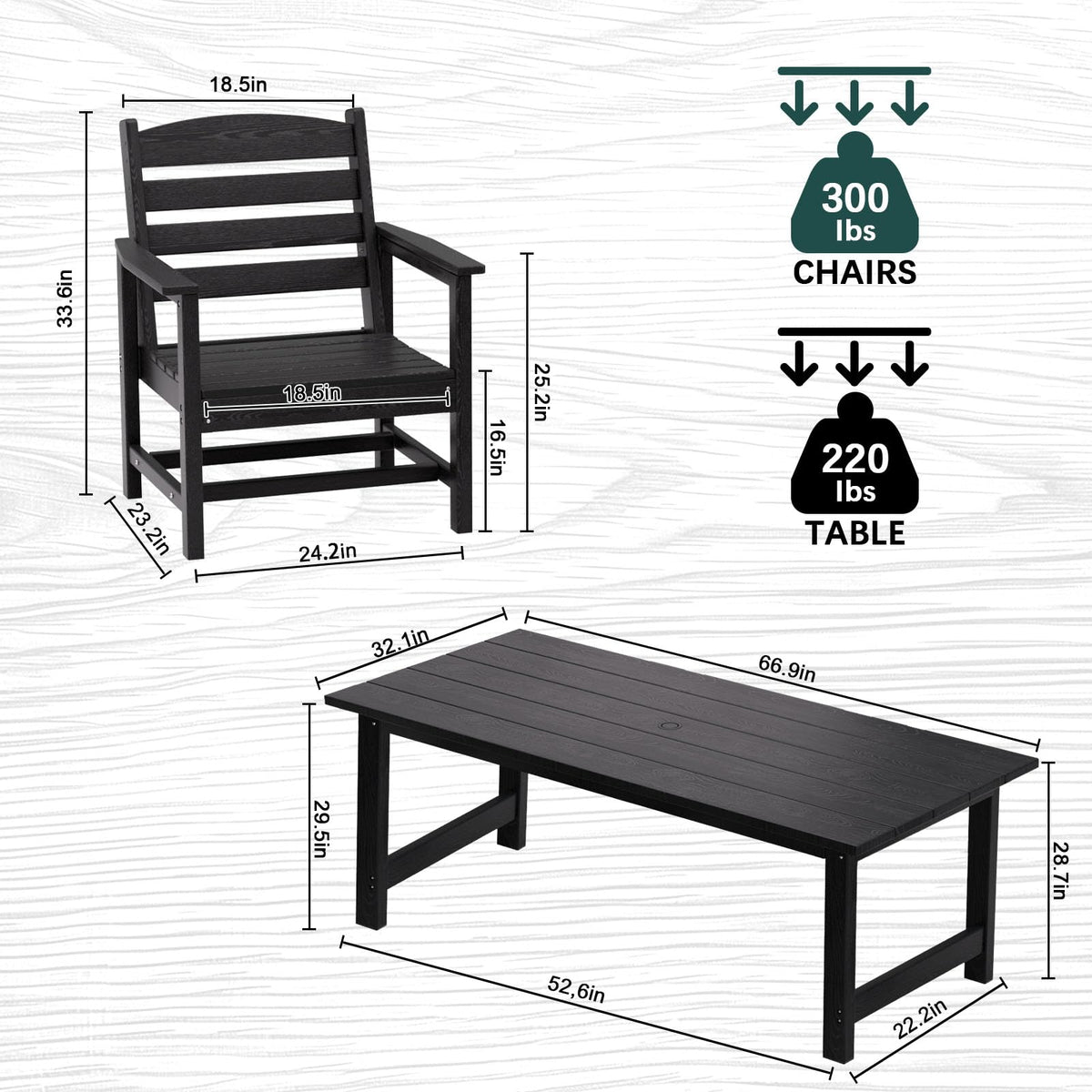 7-Piece HDPE Patio Dining Set for 6 with Umbrella Hole