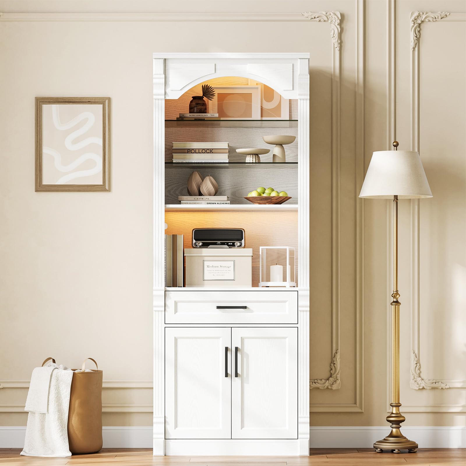 Tall Kitchen Pantry Storage Cabinet with Lights