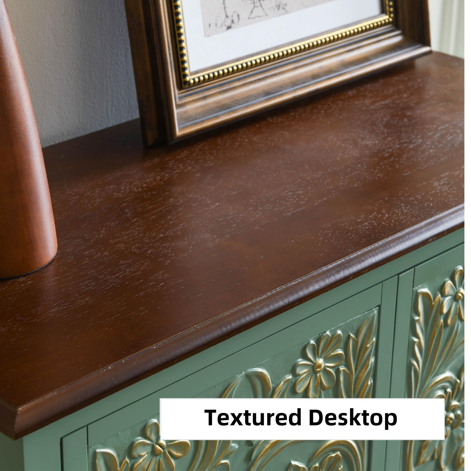 Vintage Green Storage Cabinet with Gold Accents