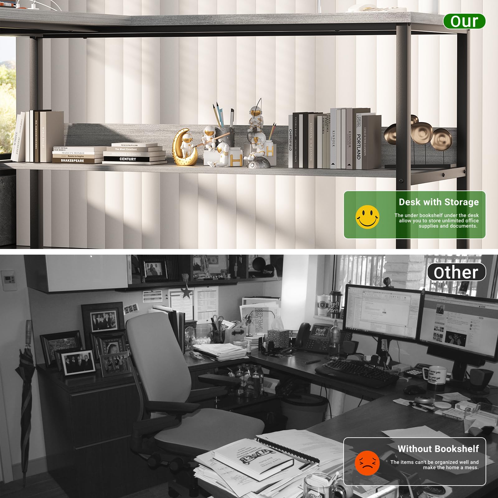 L-Shaped Computer Desk with Power Outlets and USB Ports