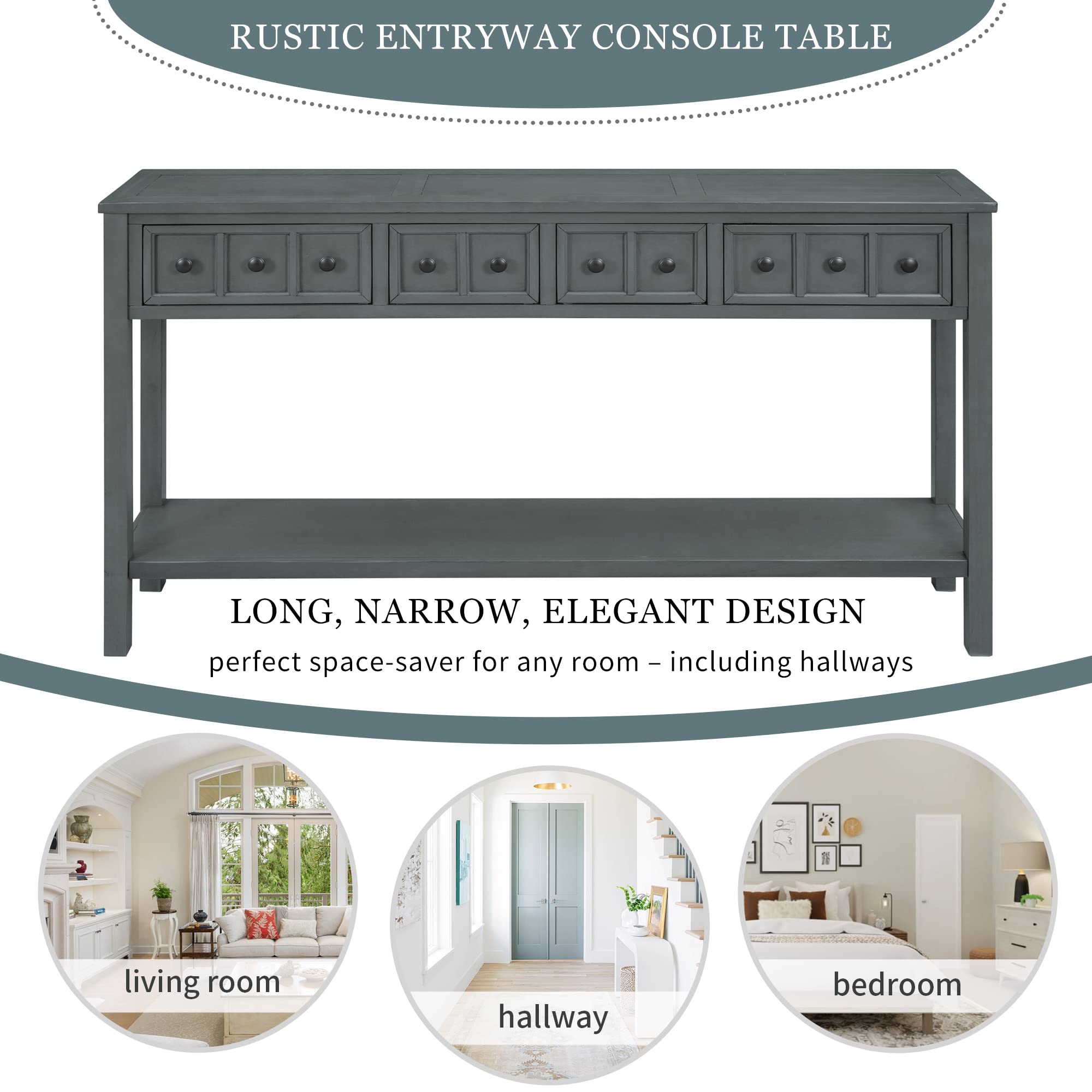 Ancent Console Table with Drawers and Shelf