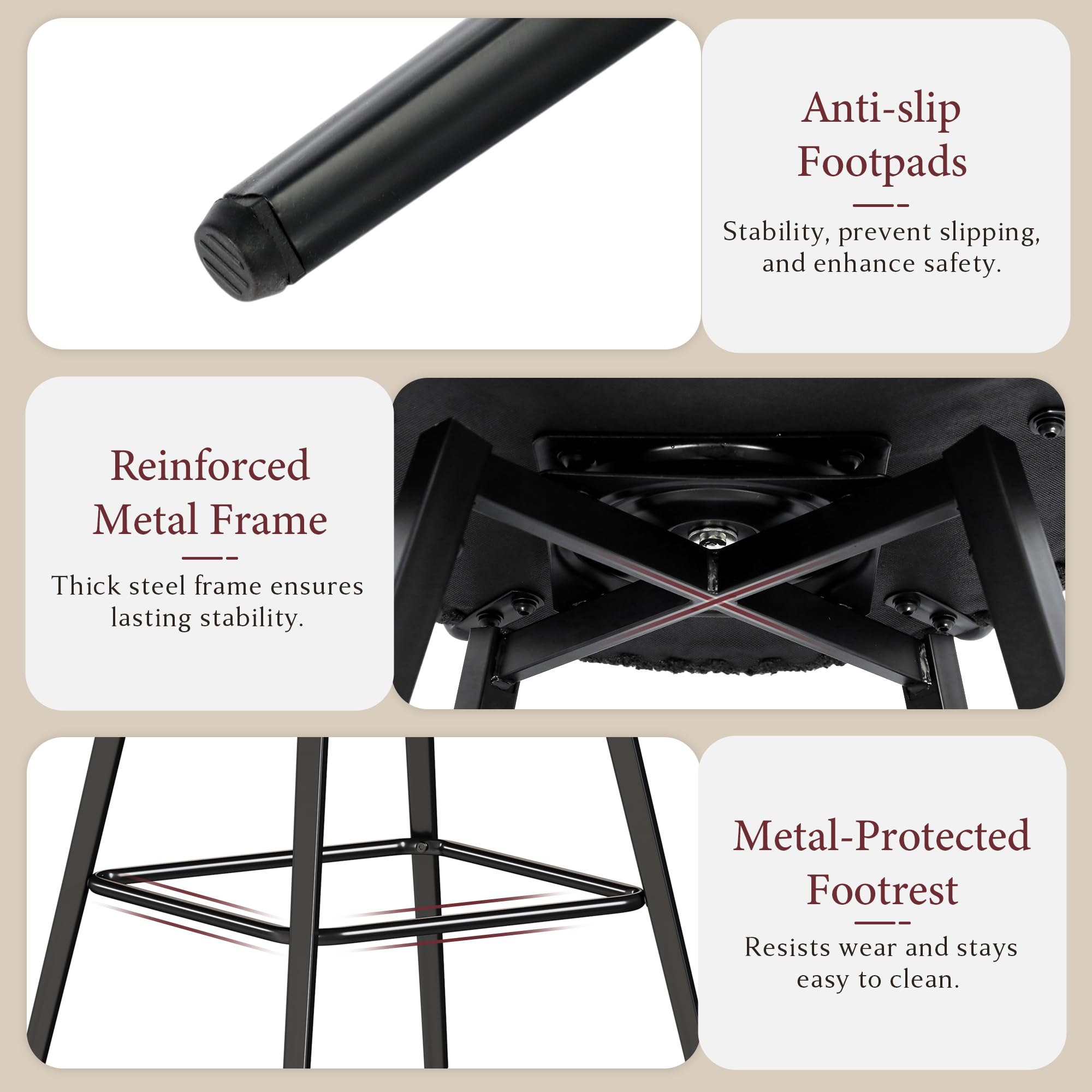 26" Swivel Bar Stools Set of 2 Black Boucle Counter Height