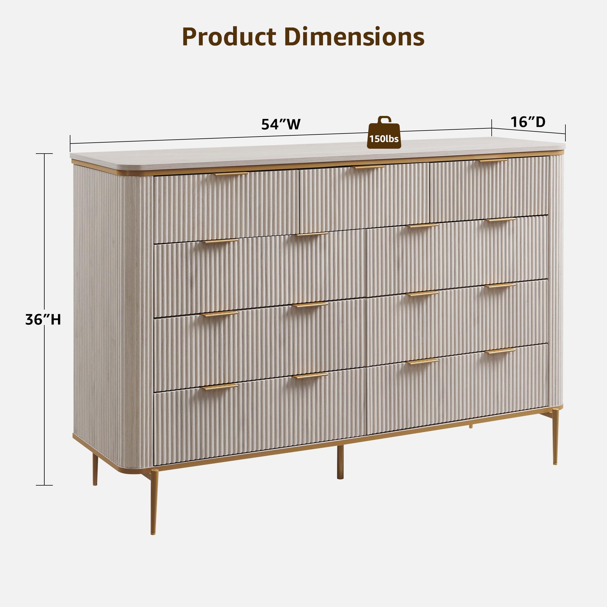 Modern Fluted 9-Drawer Dresser 54" Wide TV Stand