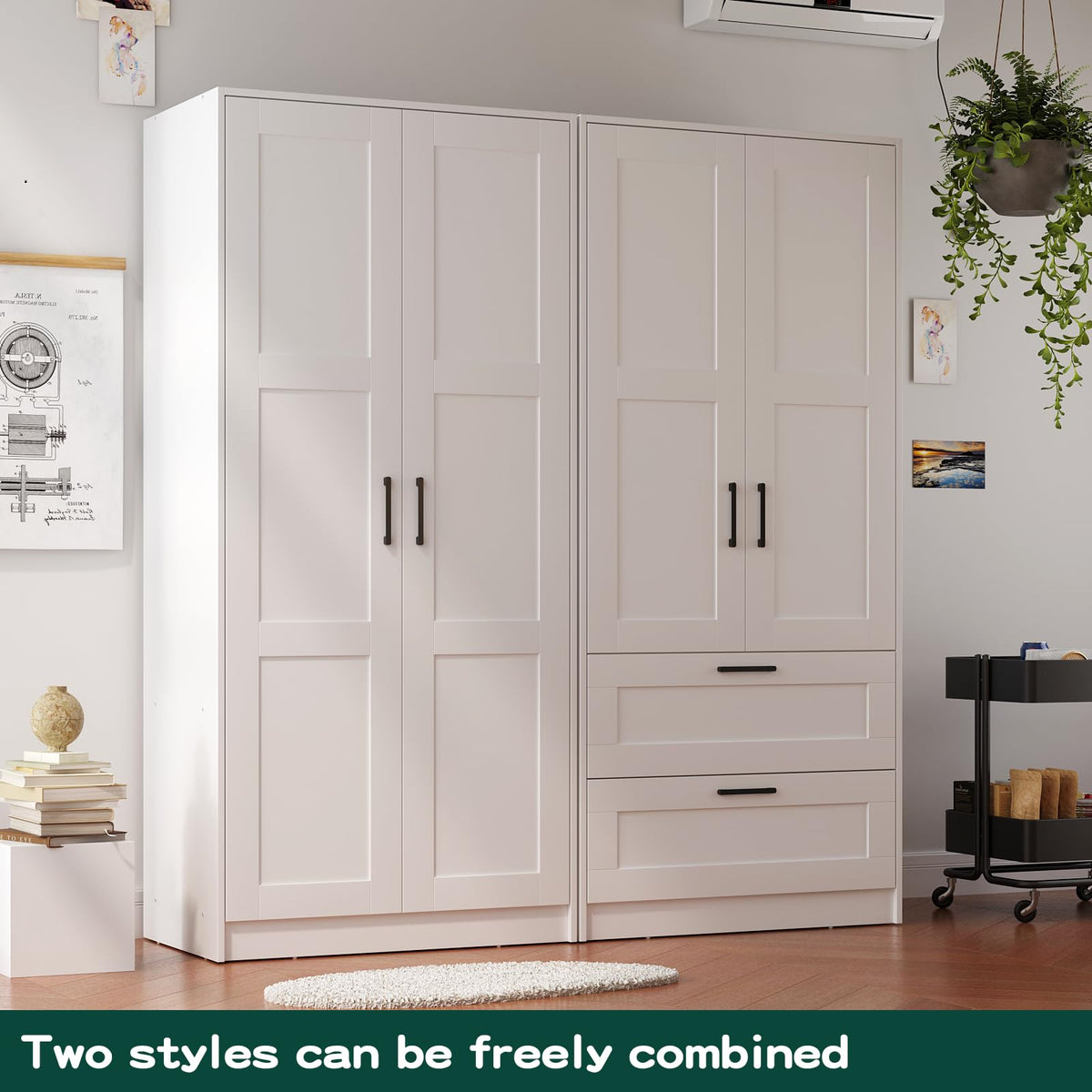 White Wardrobe Closet with 2 Doors and 2 Drawers