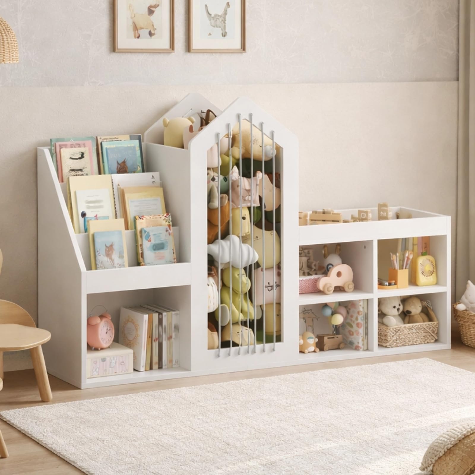 Kids Bookshelf & Toy Storage Organizer with Stuffed Animal Storage