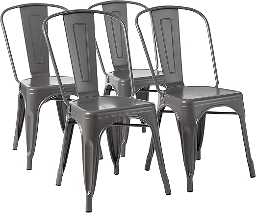 Metal Dining Chairs Set of 4 - Dark Grey