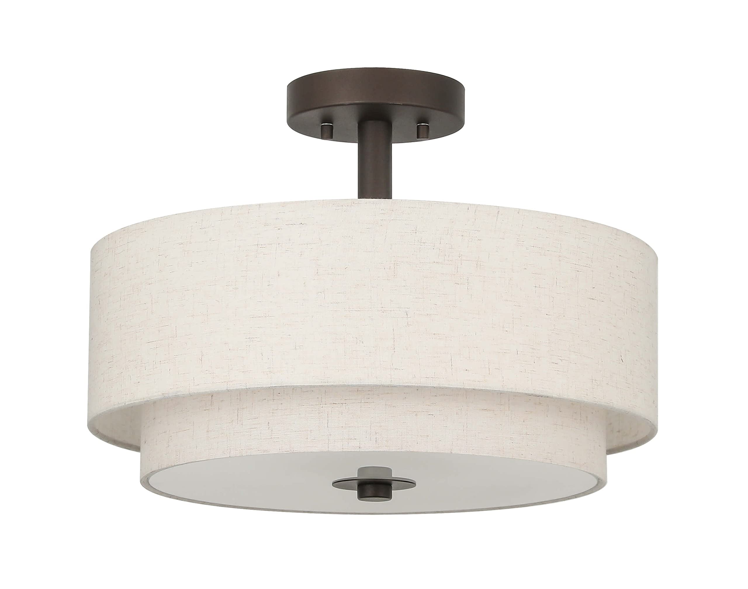Drum Semi Flush Mount Ceiling Light - 3 Light Fixture with Fabric Shade