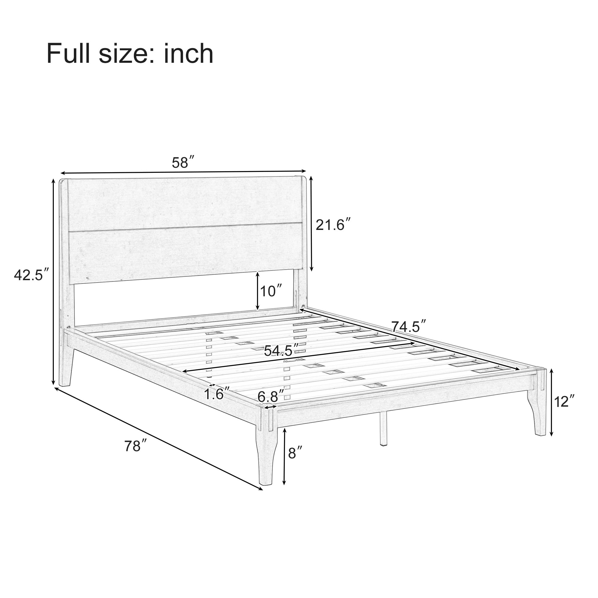 Full Size Bamboo Platform Bed with Tall Headboard
