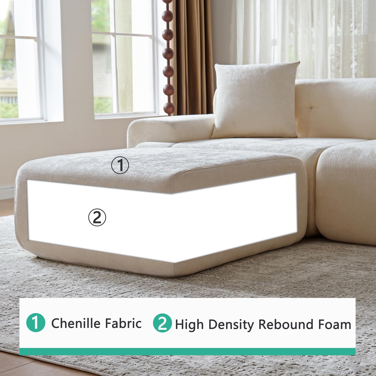 118" Modern L-Shaped Modular Sectional Sofa with Ottoman