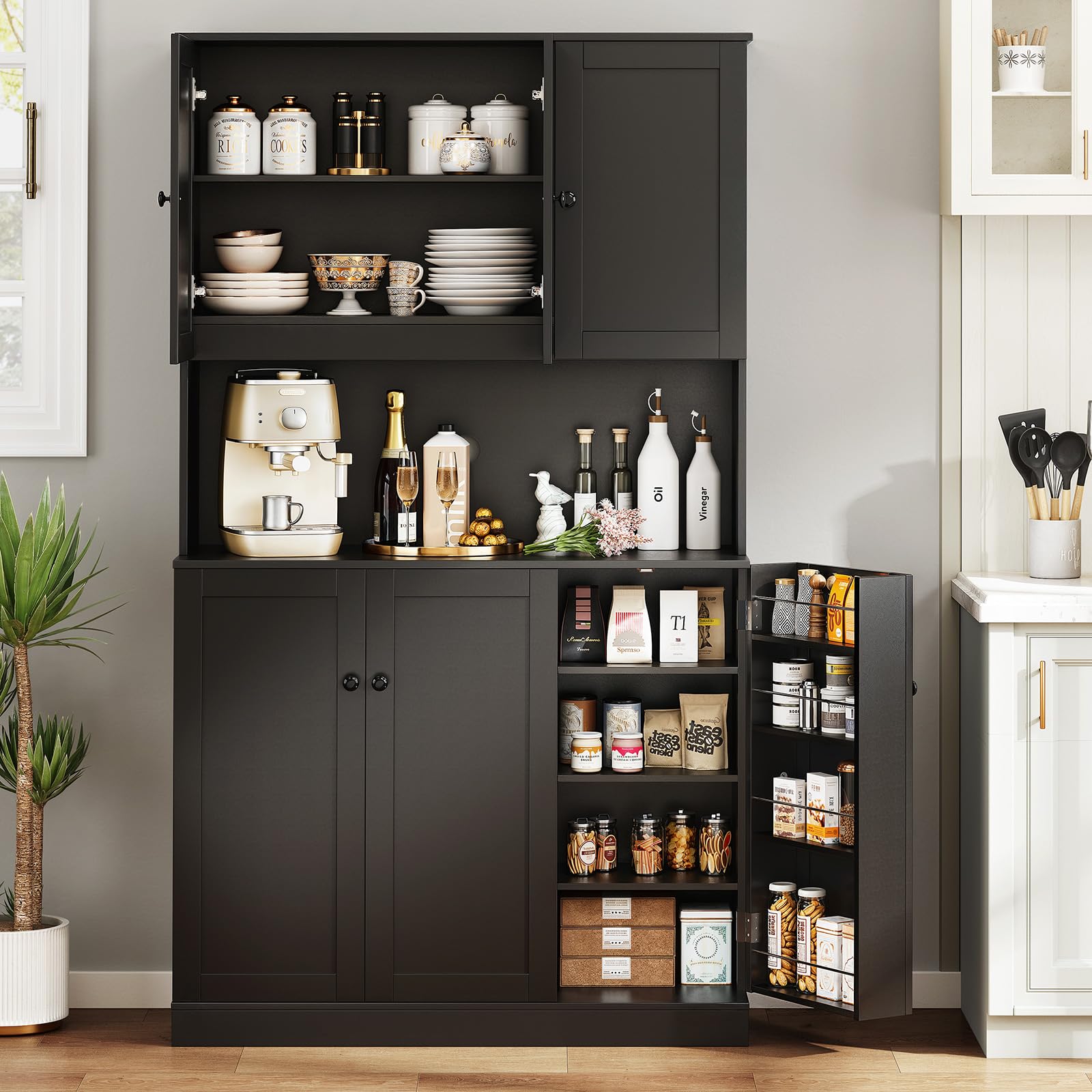 71" Tall Kitchen Pantry Storage Cabinet with Microwave Stand