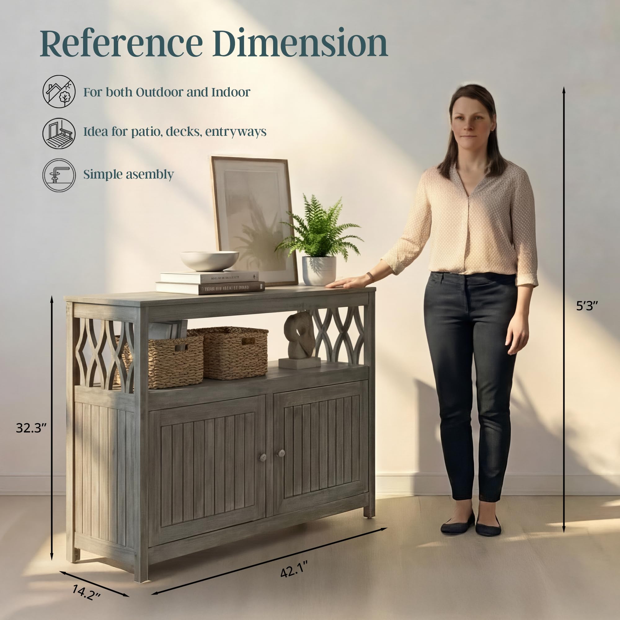 Eucalyptus Wood Outdoor Sideboard Table with Storage