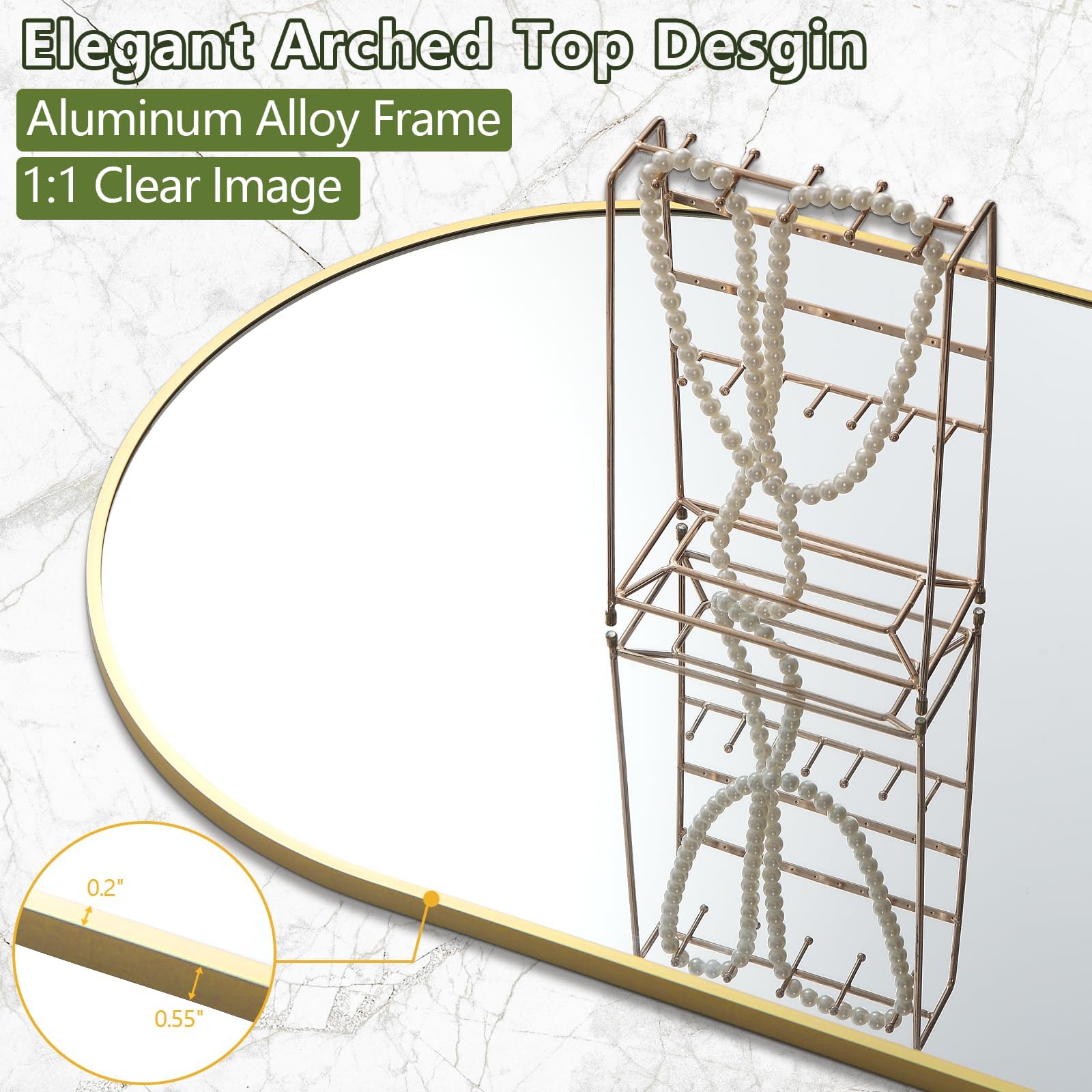 Arched Full Length Mirror 70x26 Gold Aluminum Frame