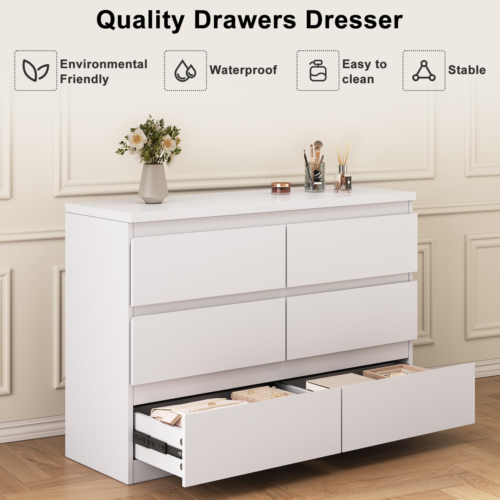 White 6 Drawer Dresser for Bedroom