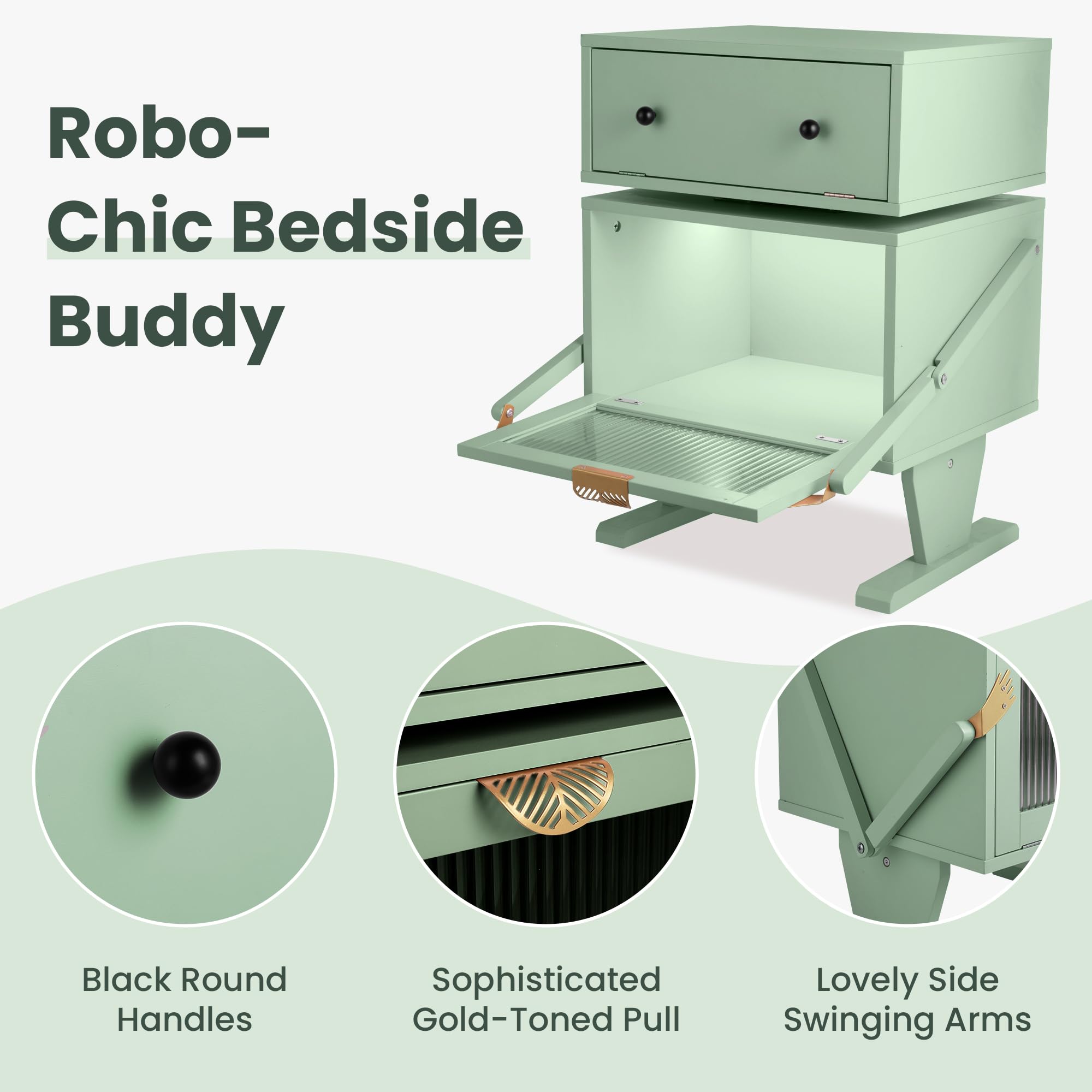 LED Nightstand with 360° Rotating Drawer