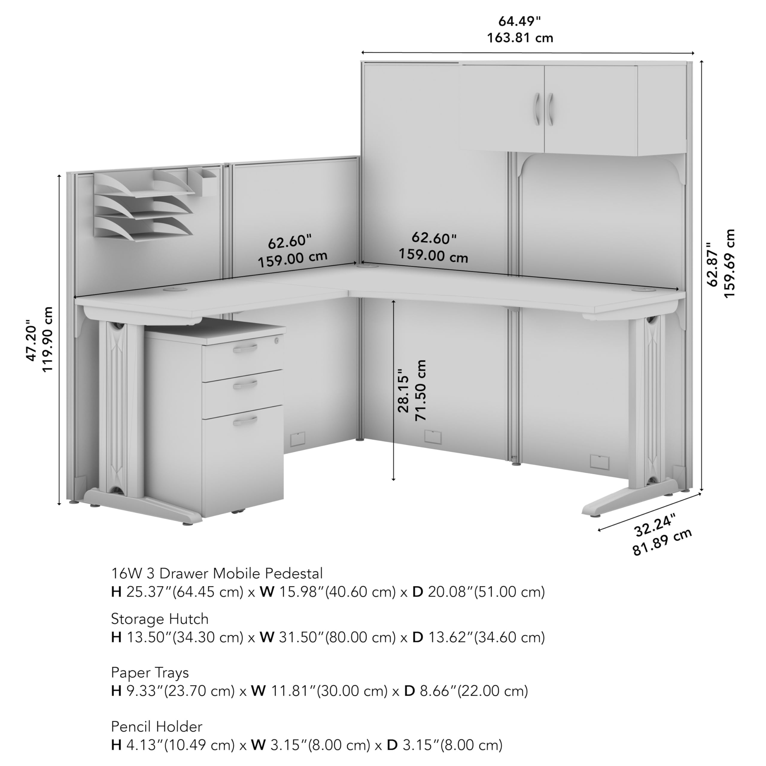 65W L-Shaped Cubicle Desk with Storage and Privacy Panels