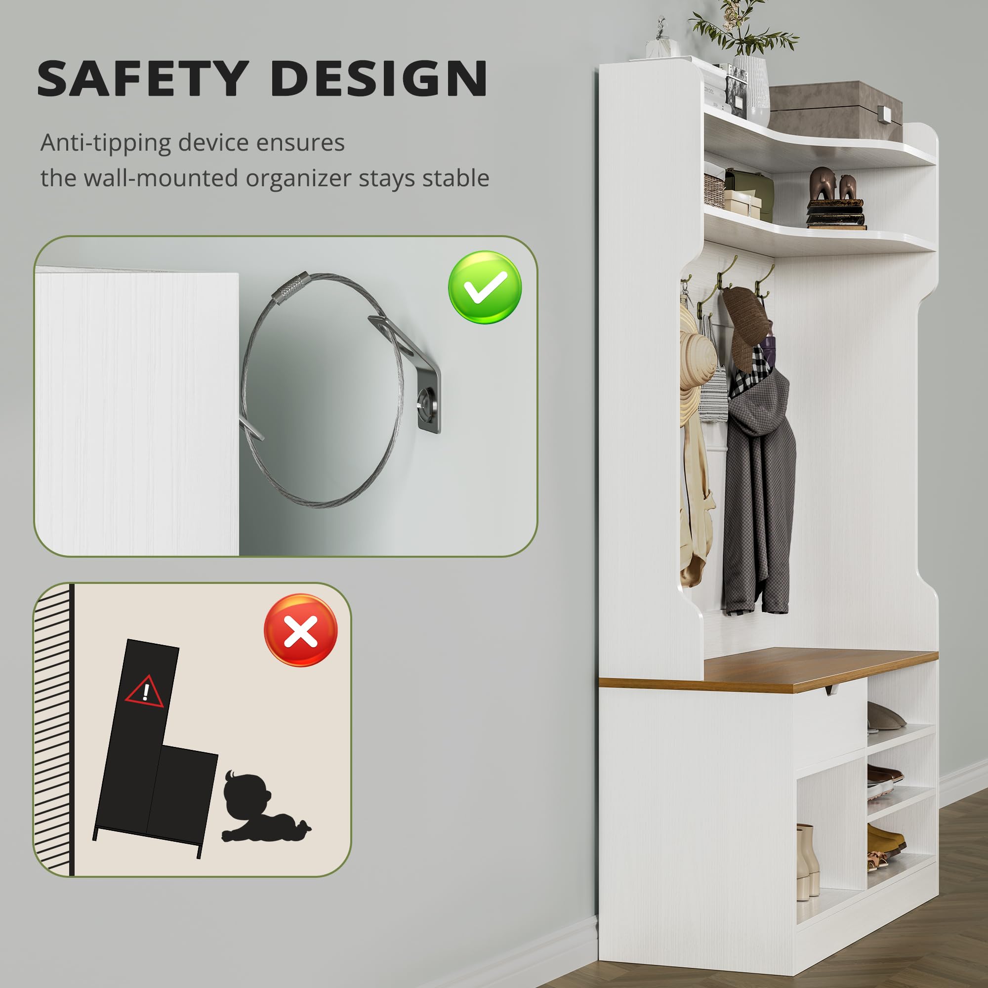 Modern Hall Tree with Bench and Shoe Storage