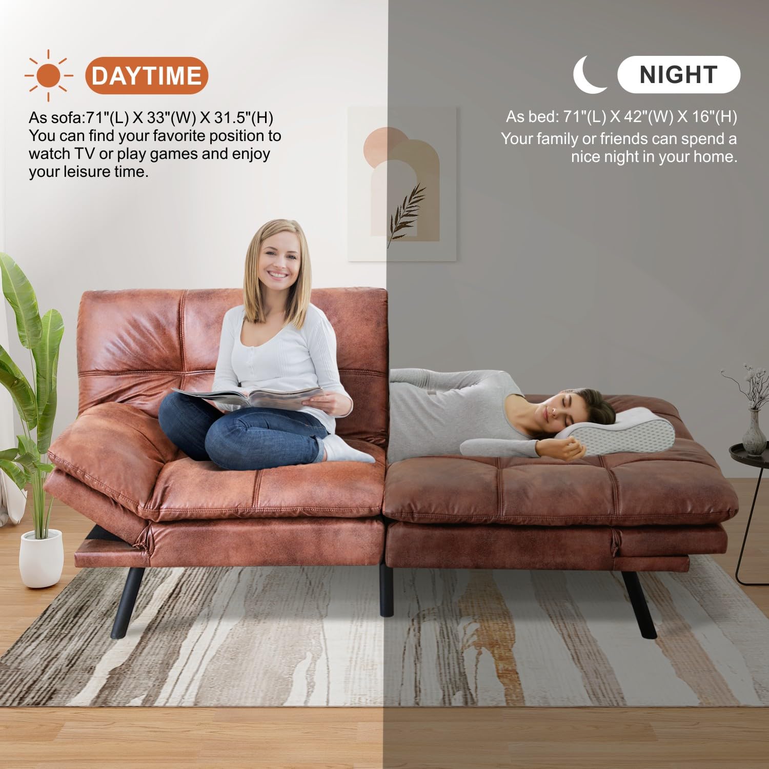 Memory Foam Futon Sofa Bed Convertible Couch