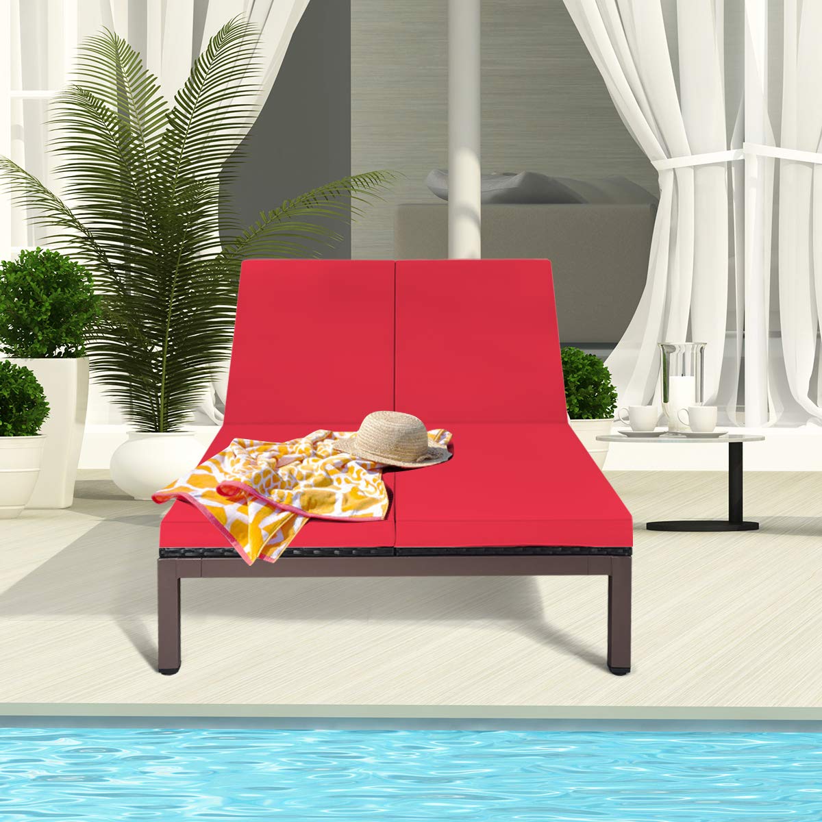 Outdoor Rattan Wicker Daybed 2-Person Chaise Lounge