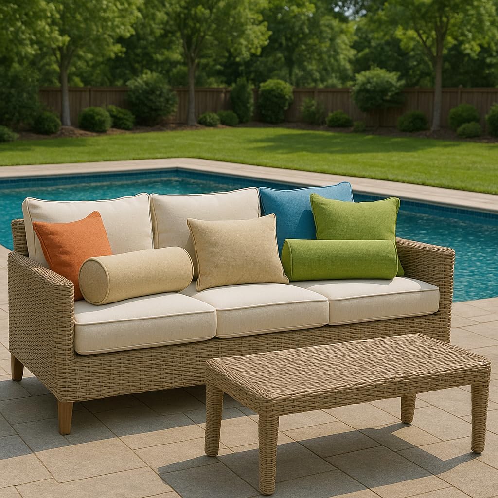 Indoor Outdoor Jumbo Bolster Neckroll Pillows Set of 2 Sunbrella Canvas Yellow