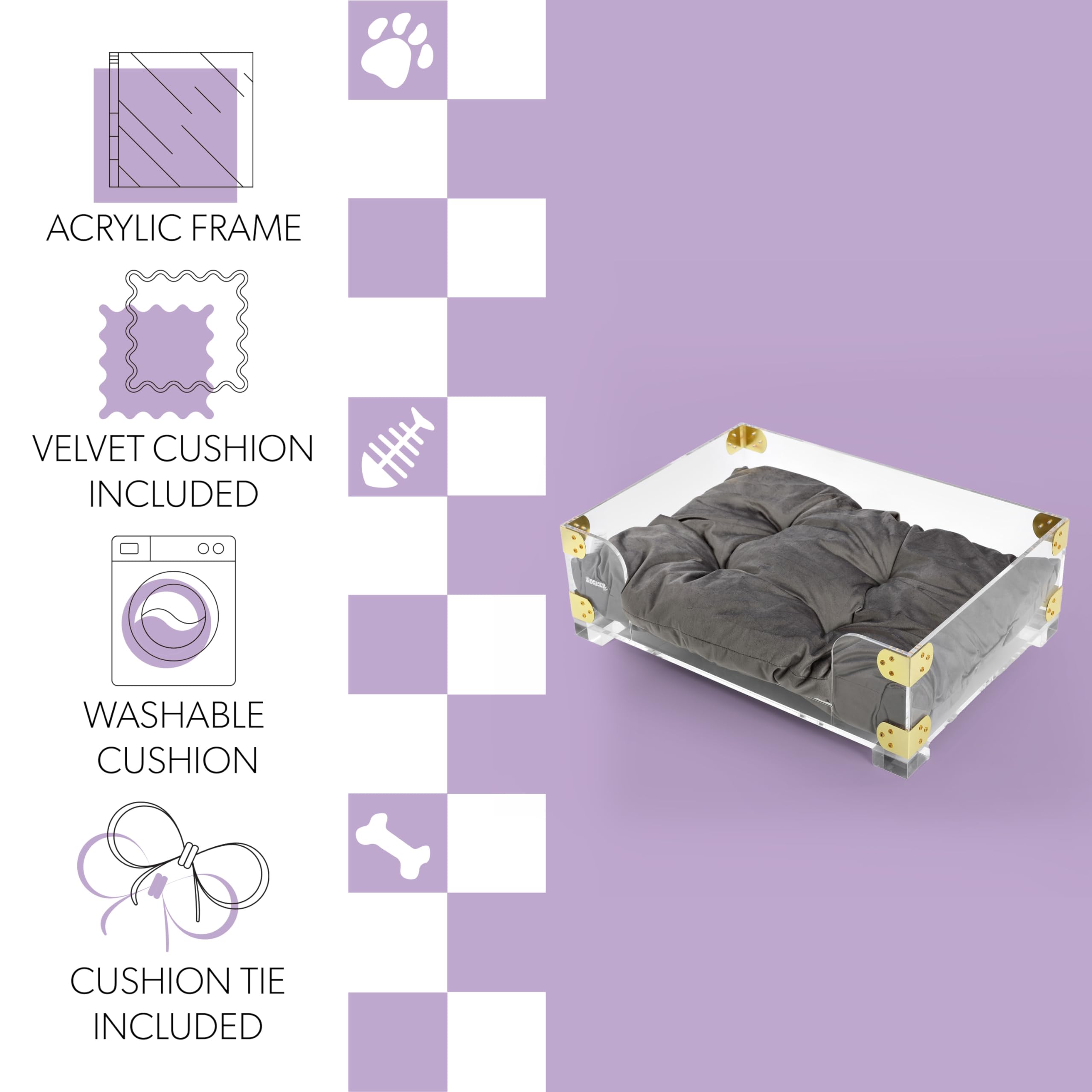 Haines Modern Lucite Velvet Pet Bed with Washable Cushion