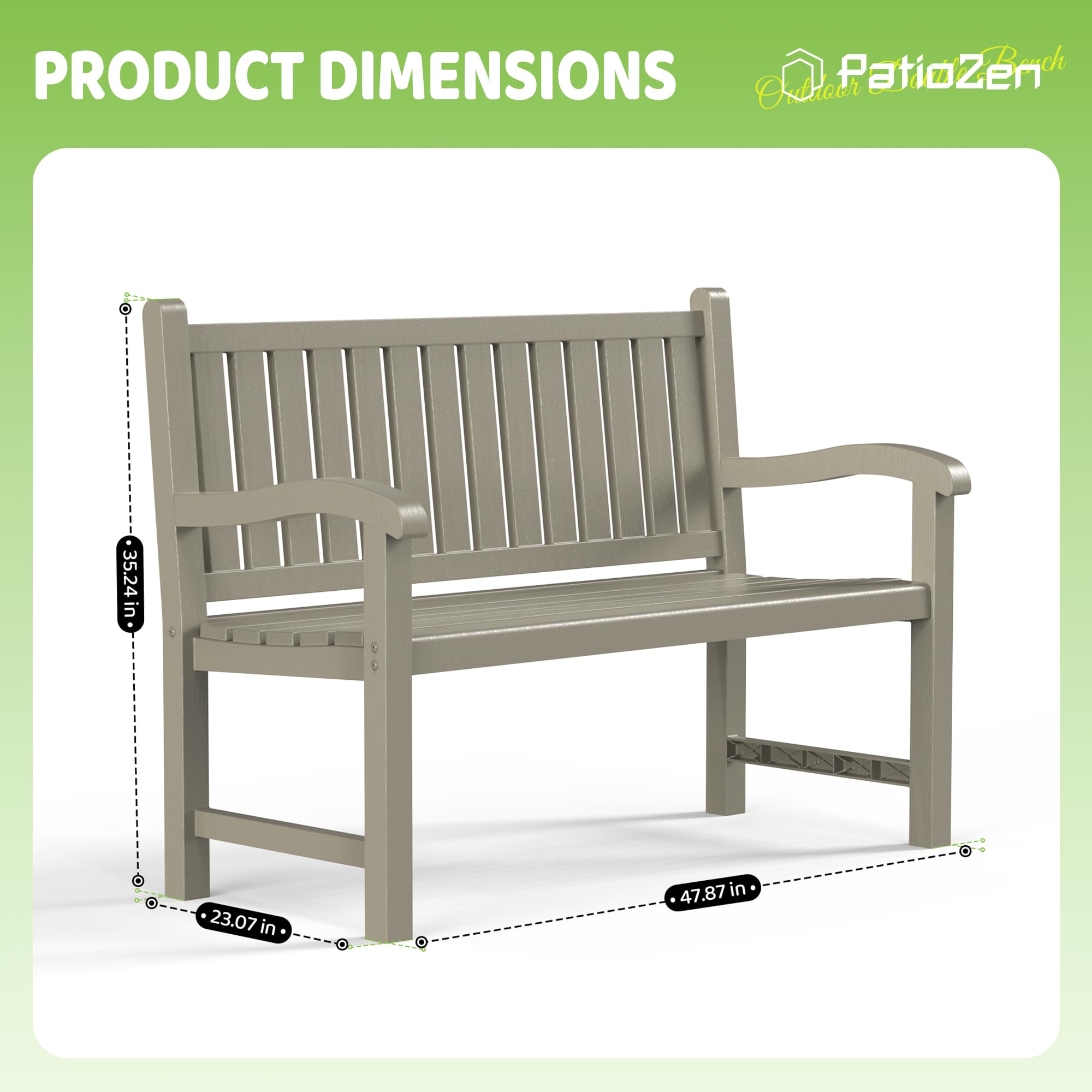 Waterproof Outdoor Resin Bench 2-Person Grey