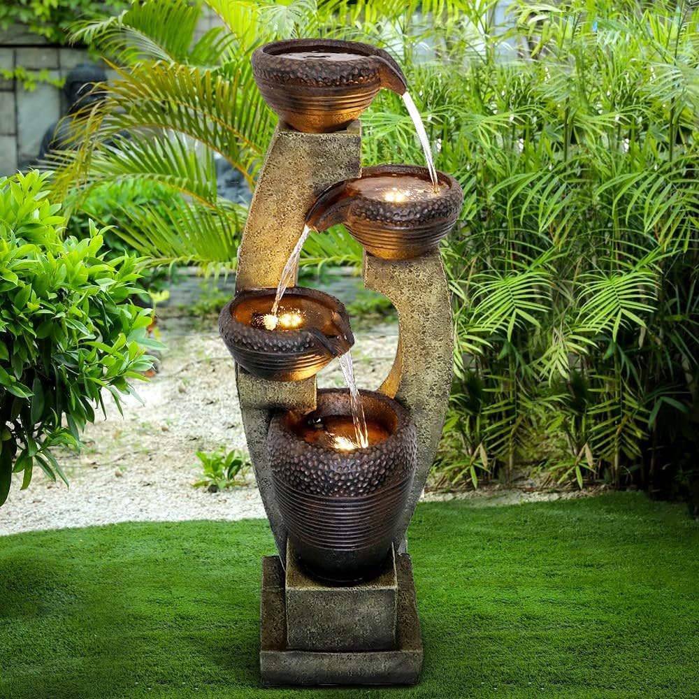 40-Inch Modern Outdoor Fountain with LED Light